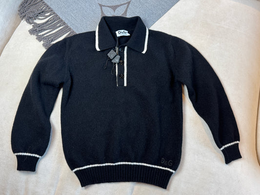 Dolce & Gabbana Black/White Collared Cashmere Sweater Size 4