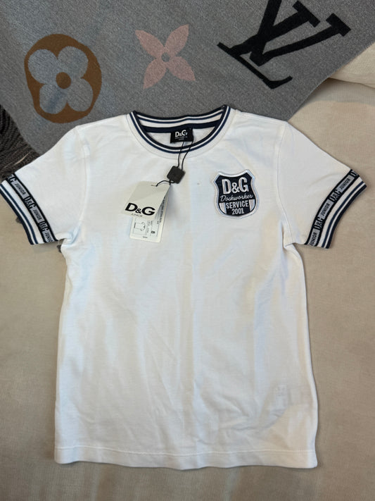 Dolce & Gabbana White/Navy Pique Polo T-Shirt Size 7/8