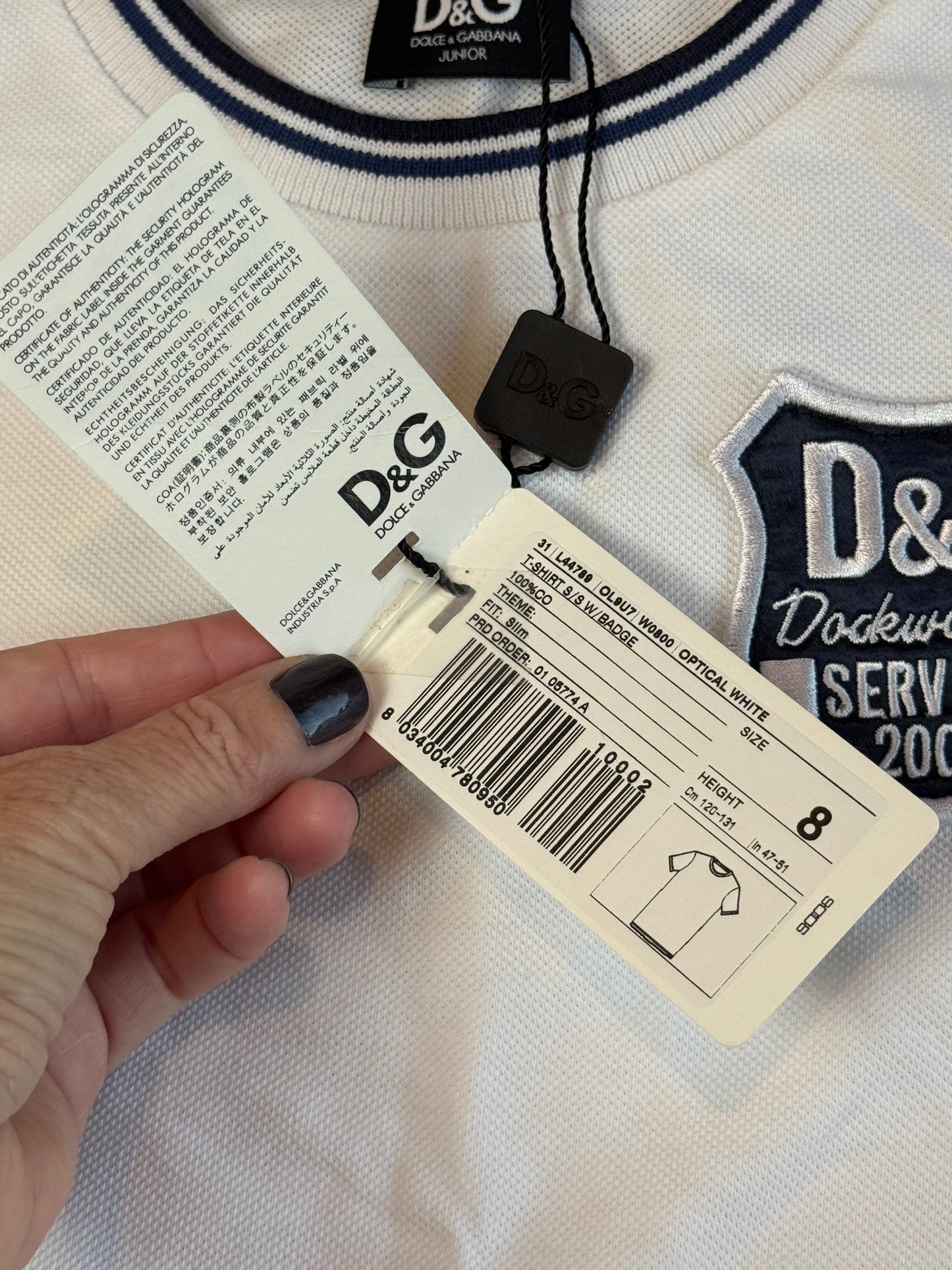 Dolce & Gabbana White/Navy Pique Polo T-Shirt Size 7/8