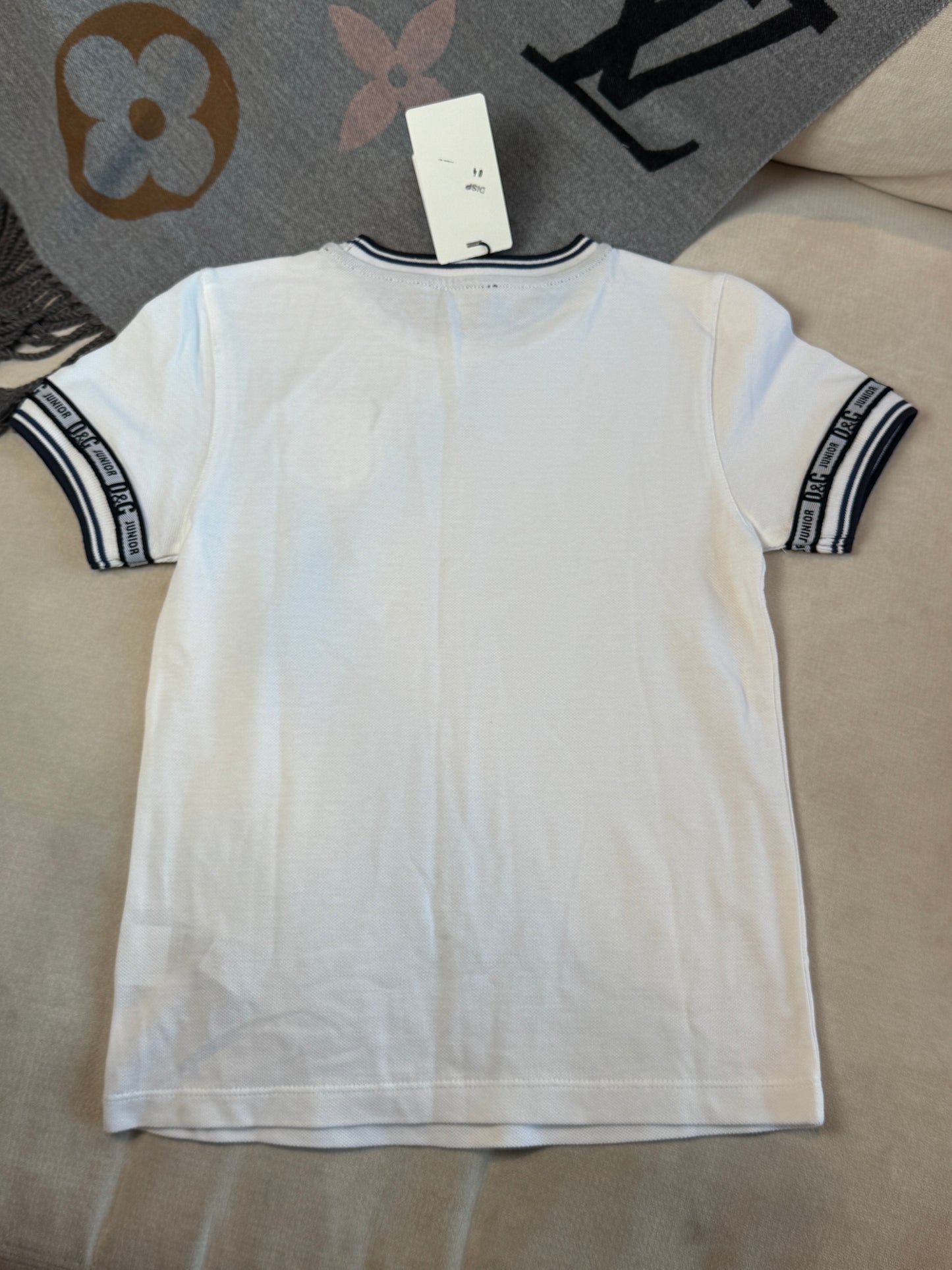 Dolce & Gabbana White/Navy Pique Polo T-Shirt Size 7/8