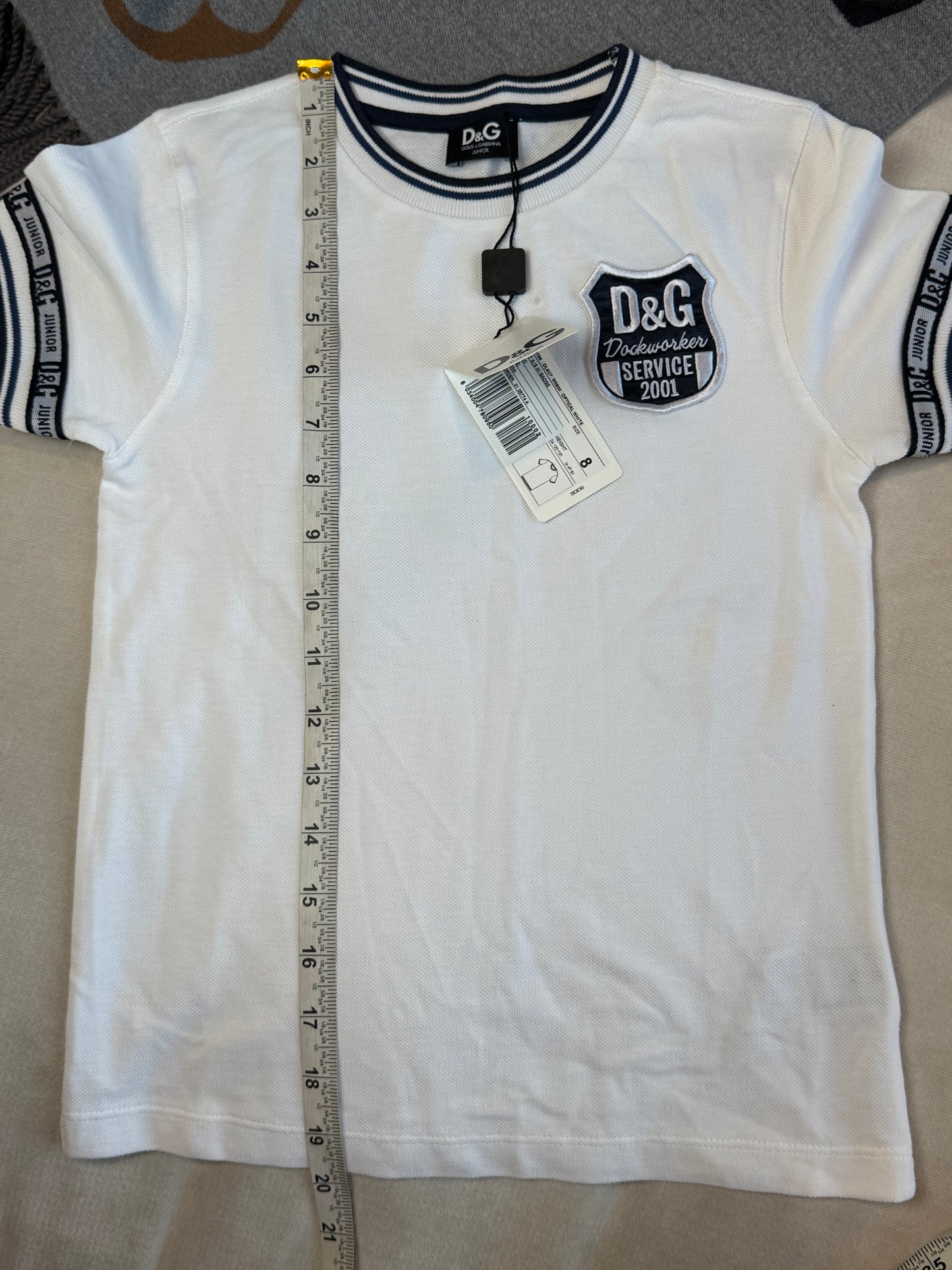 Dolce & Gabbana White/Navy Pique Polo T-Shirt Size 7/8