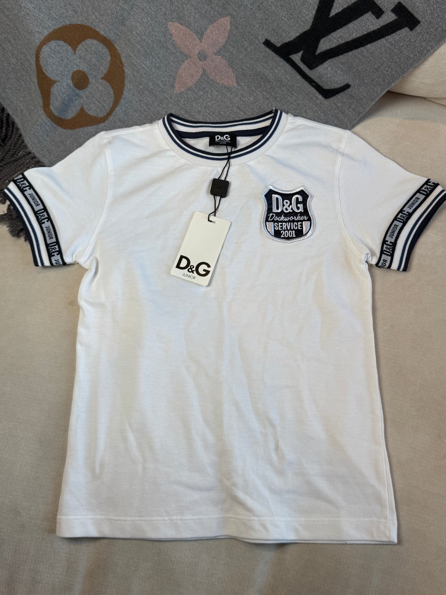 Dolce & Gabbana White/Navy Pique Polo T-Shirt Size XS