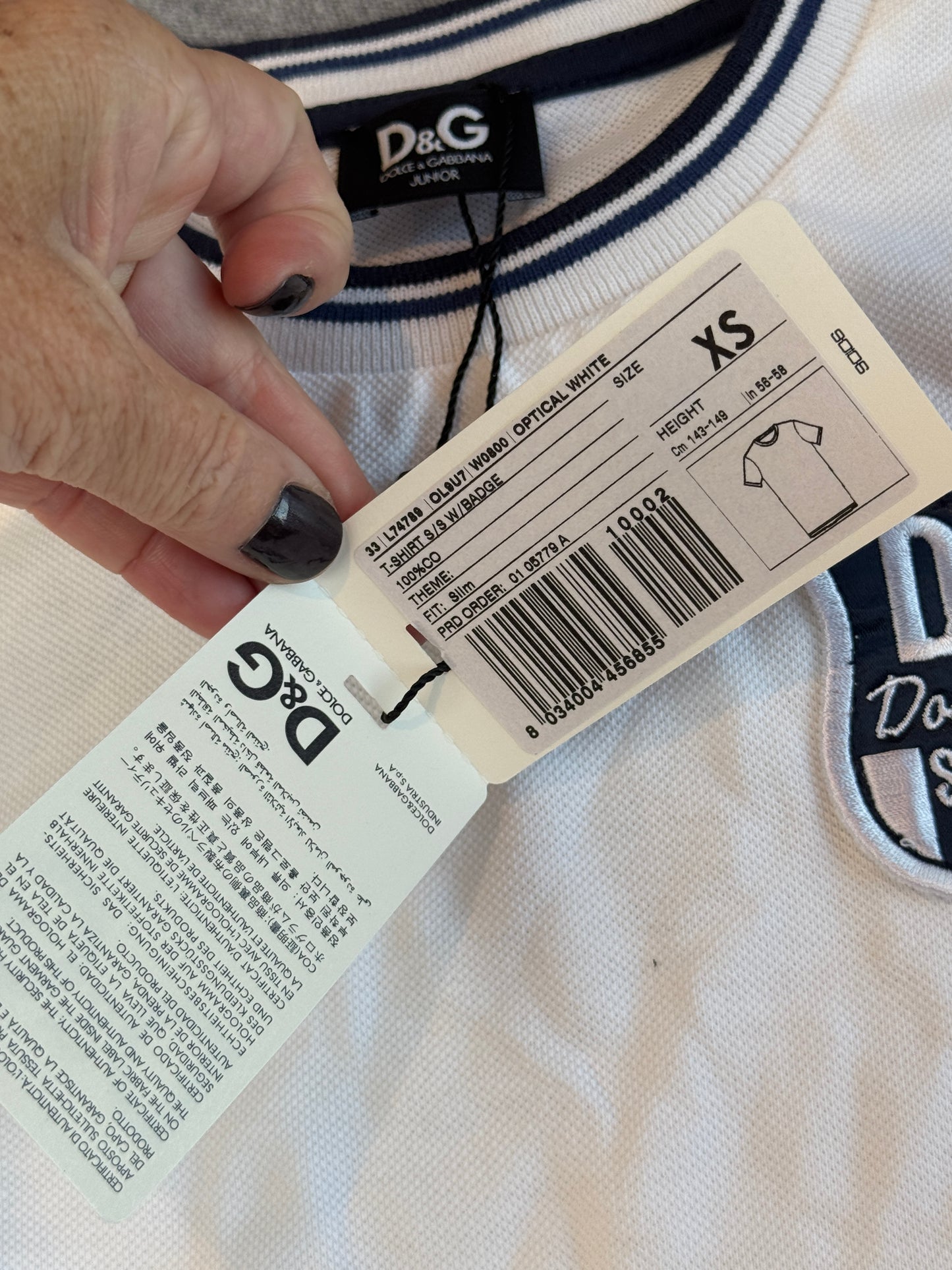 Dolce & Gabbana White/Navy Pique Polo T-Shirt Size XS