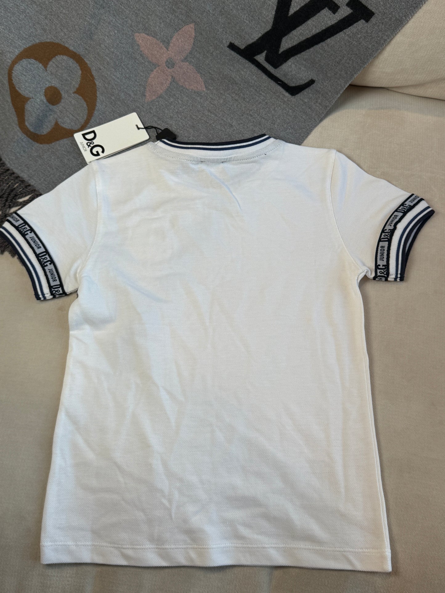 Dolce & Gabbana White/Navy Pique Polo T-Shirt Size XS