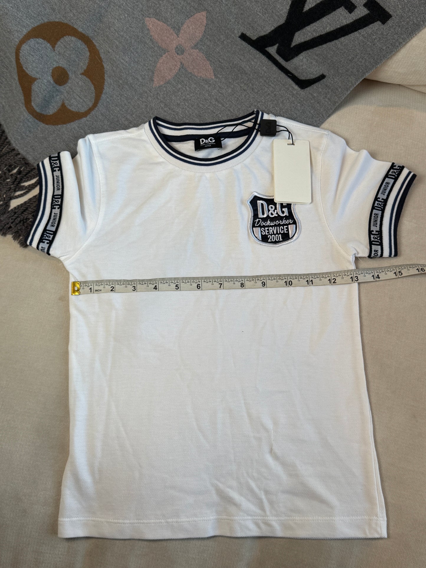 Dolce & Gabbana White/Navy Pique Polo T-Shirt Size XS