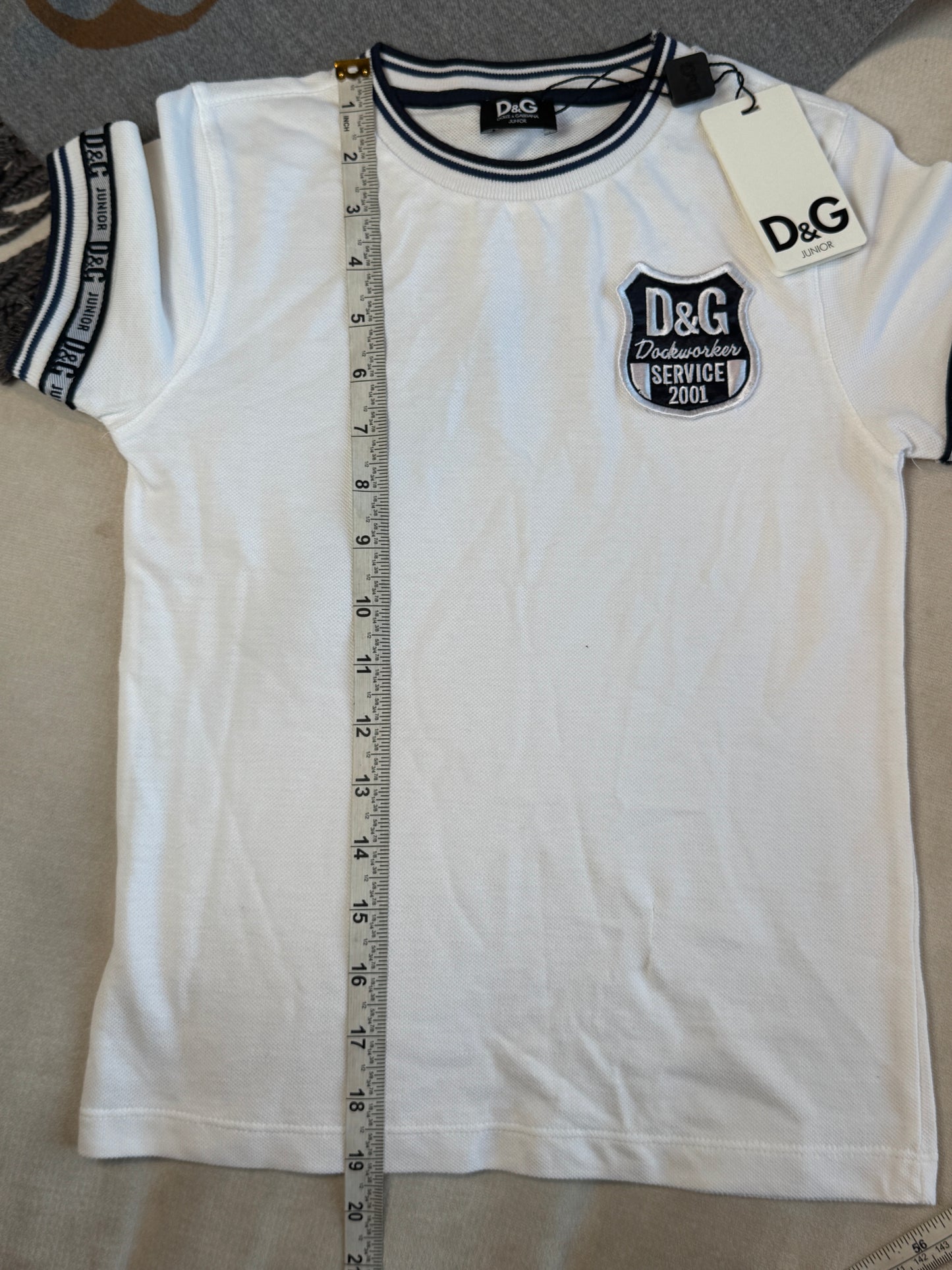Dolce & Gabbana White/Navy Pique Polo T-Shirt Size XS