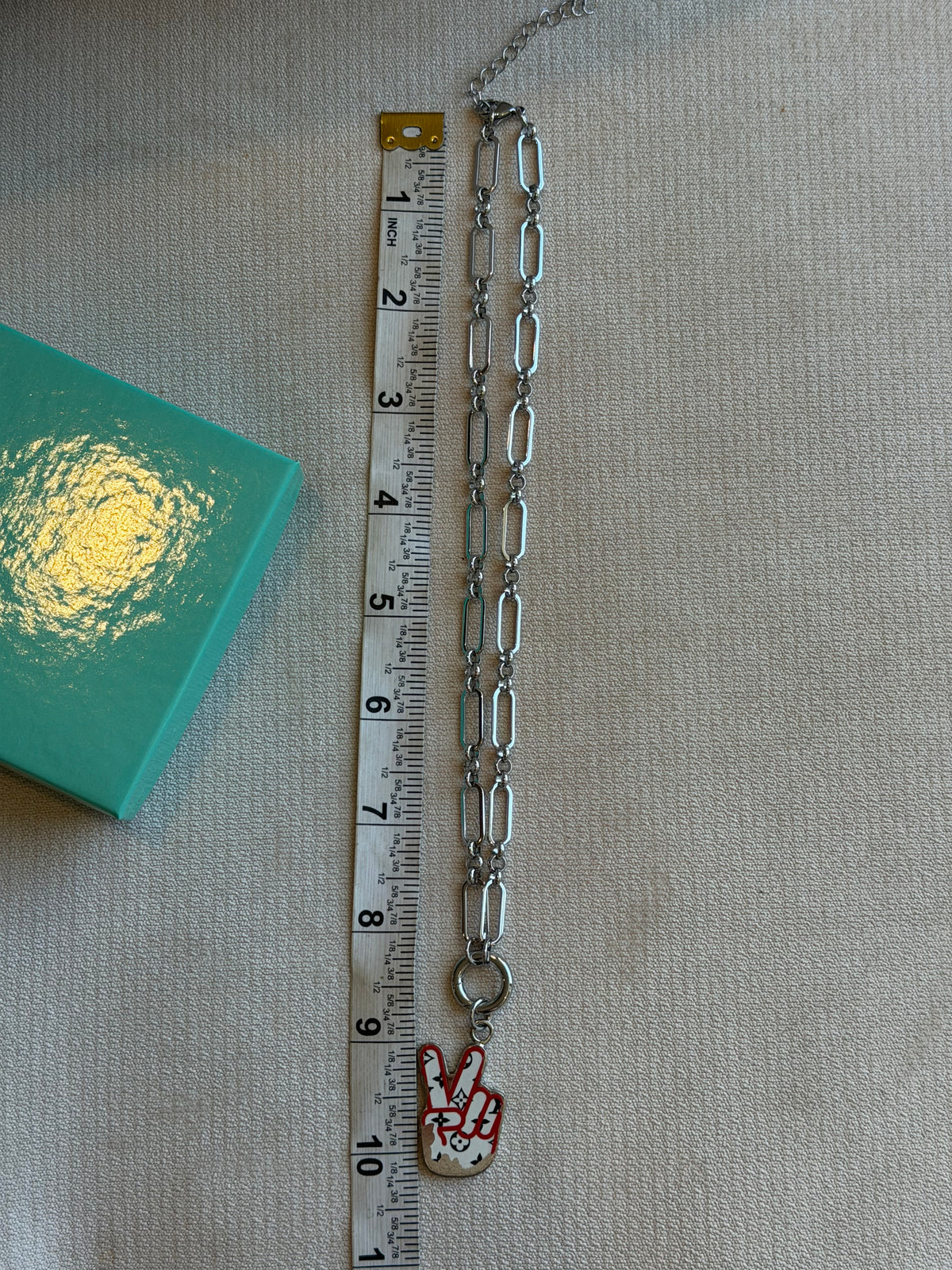 Reworked Louis Vuitton Porte-Clé LV Stories Peace Sign Charm Necklace