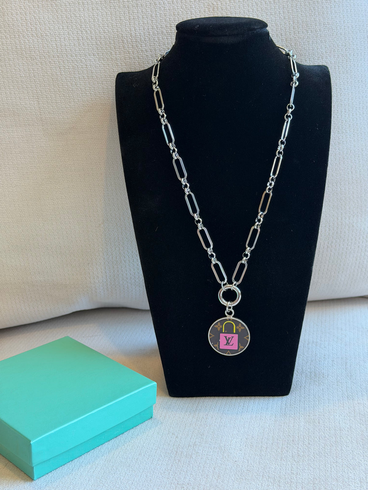 Reworked Louis Vuitton Porte-Clé LV Stories Yellow & Pink Padlock Charm Necklace