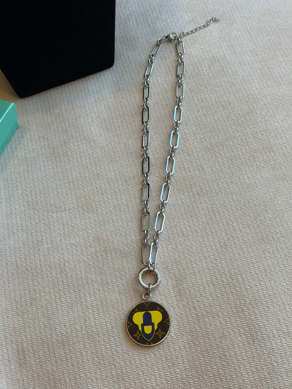 Reworked Louis Vuitton Porte-Clé LV Stories Yellow & Pink Padlock Charm Necklace