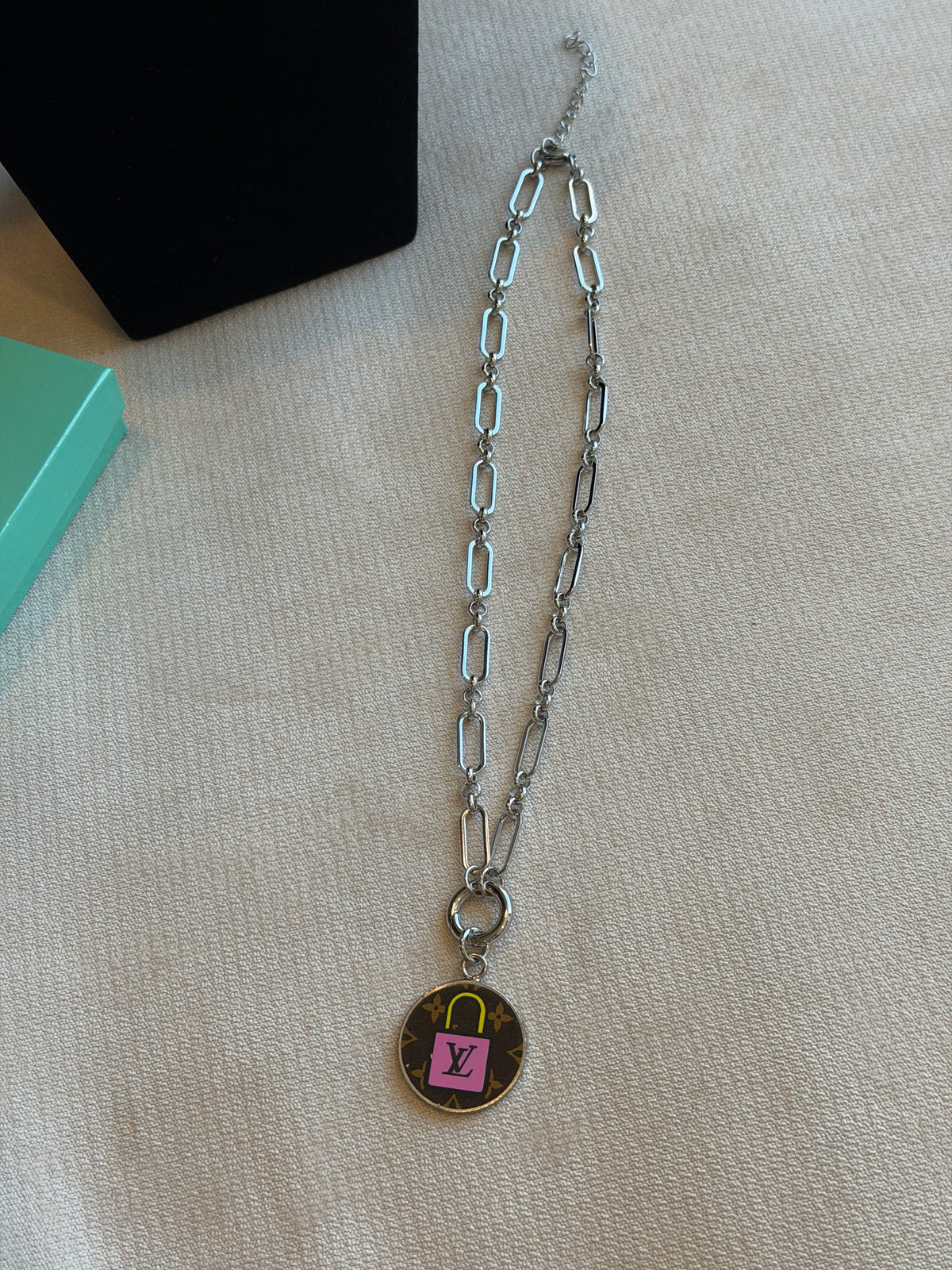 Reworked Louis Vuitton Porte-Clé LV Stories Yellow & Pink Padlock Charm Necklace