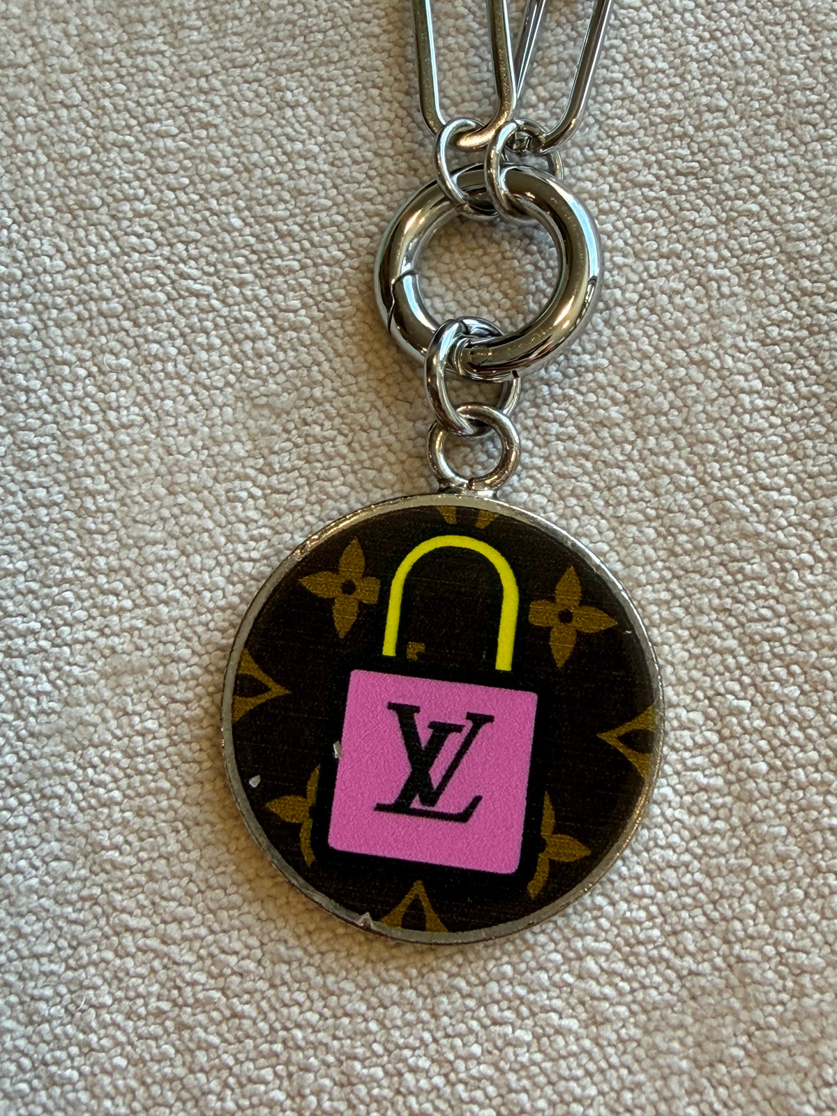 Reworked Louis Vuitton Porte-Clé LV Stories Yellow & Pink Padlock Charm Necklace
