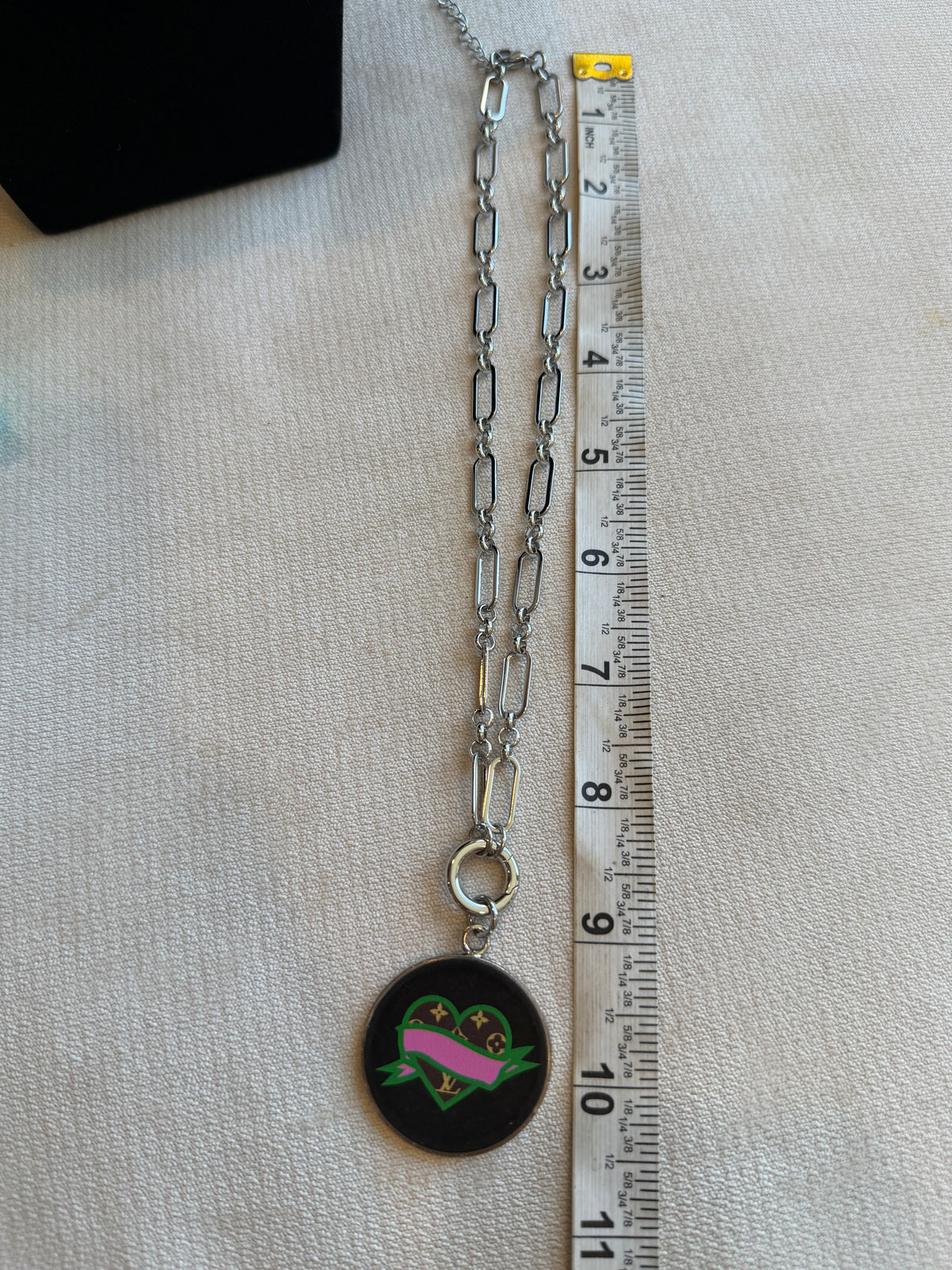 Reworked Louis Vuitton Porte-Clé LV Stories Pink Heart & Ribbon Charm Necklace