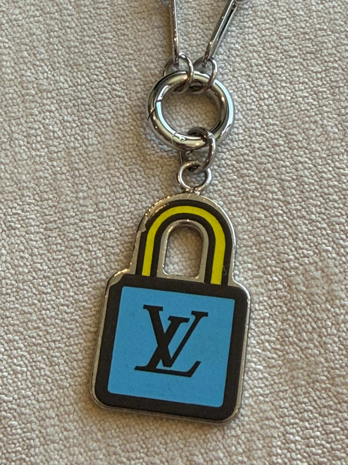 Reworked Louis Vuitton Porte-Clé LV Stories Blue & Yellow Padlock Charm Necklace