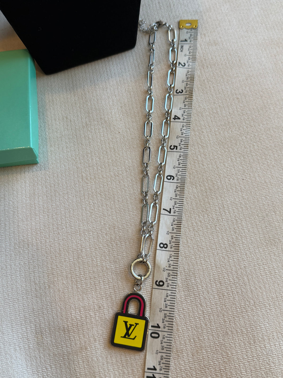 Reworked Louis Vuitton Porte-Clé LV Stories Blue & Yellow Padlock Charm Necklace