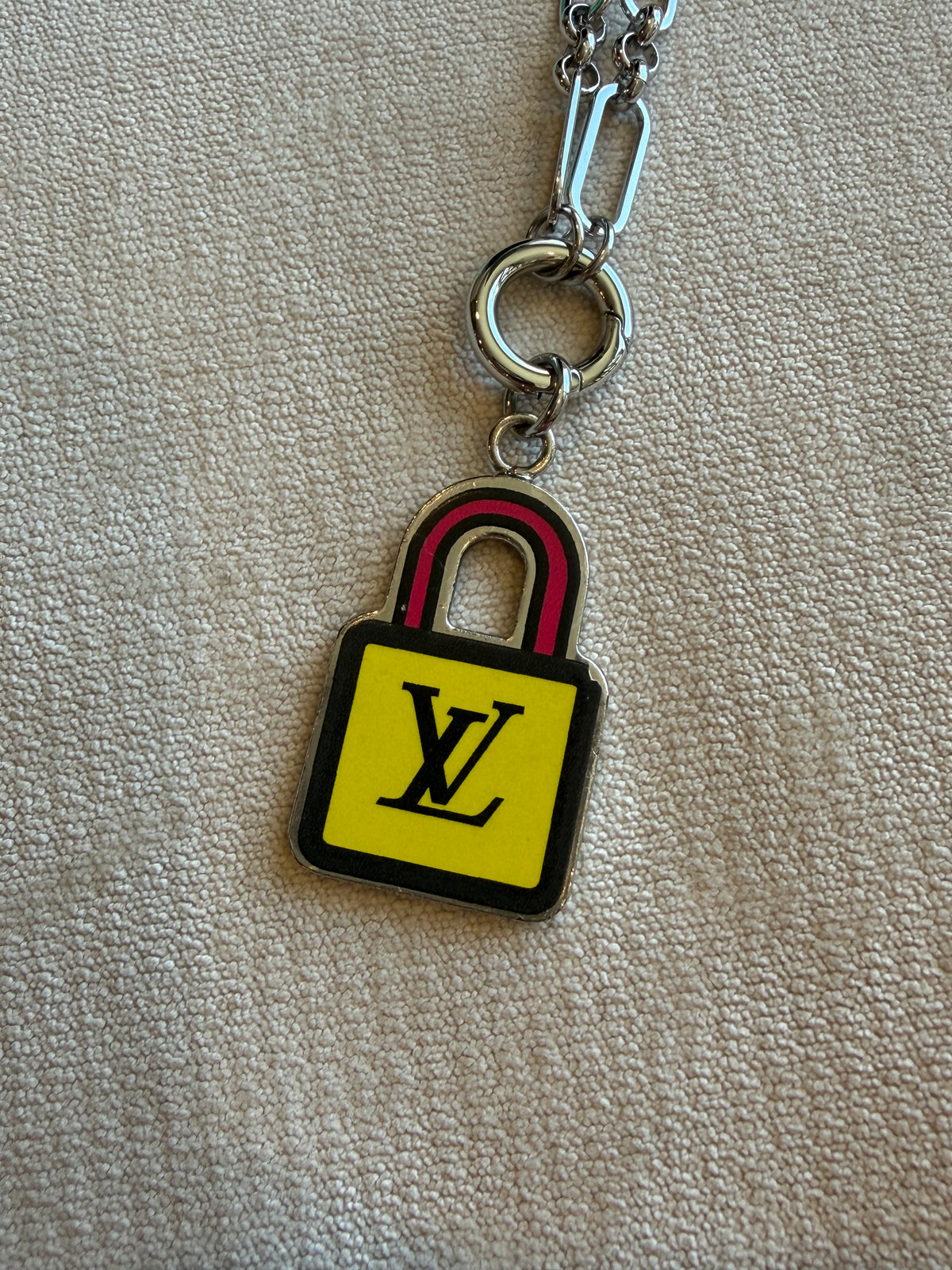 Reworked Louis Vuitton Porte-Clé LV Stories Blue & Yellow Padlock Charm Necklace