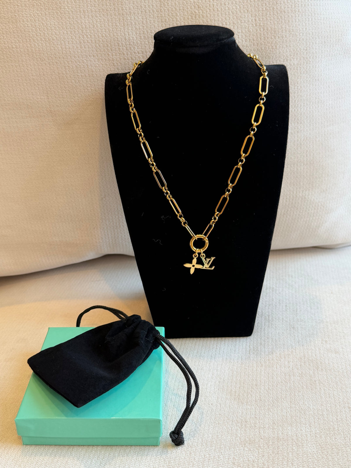Reworked Louis Vuitton Pastilles LV & Flower Double Charm Necklace