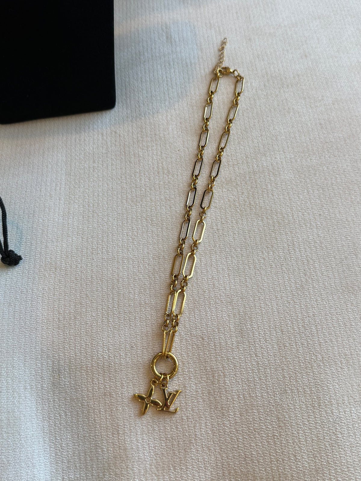 Reworked Louis Vuitton Pastilles LV & Flower Double Charm Necklace