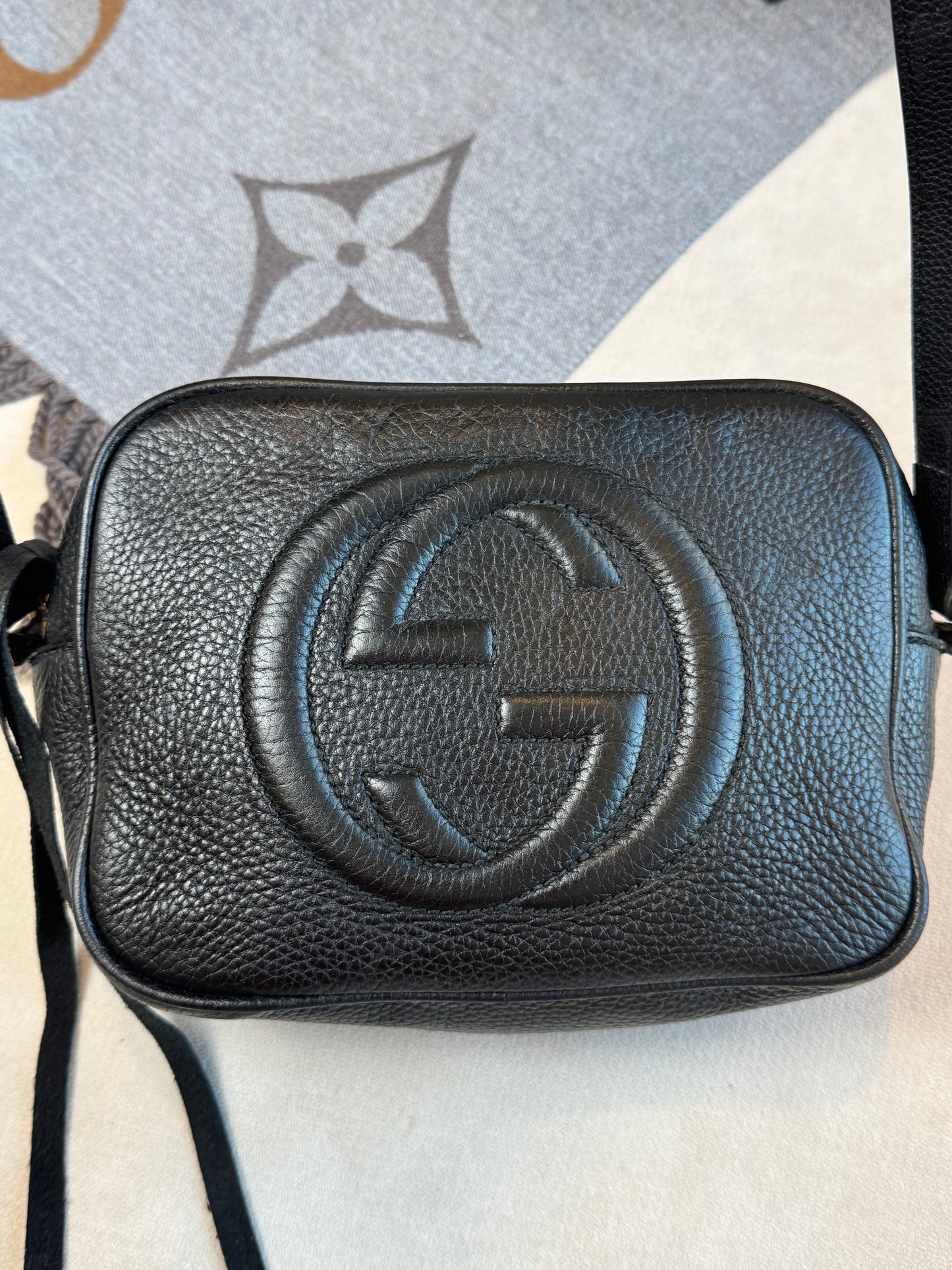 GUCCI Soho Disco Black Pebbled Camera Bag