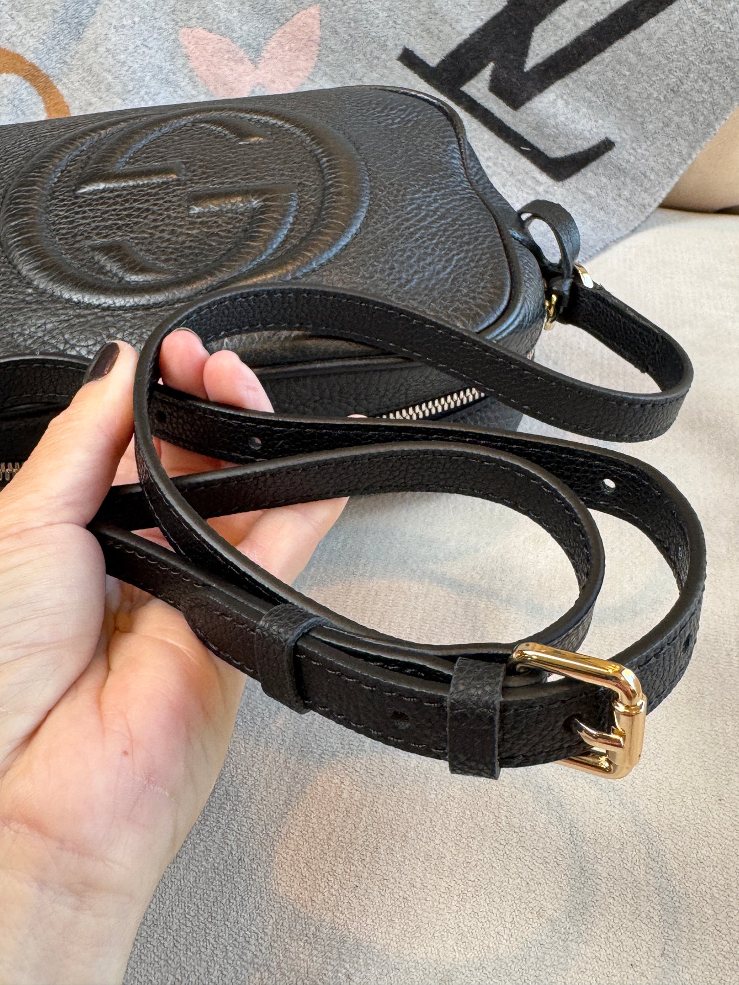 GUCCI Soho Disco Black Pebbled Camera Bag