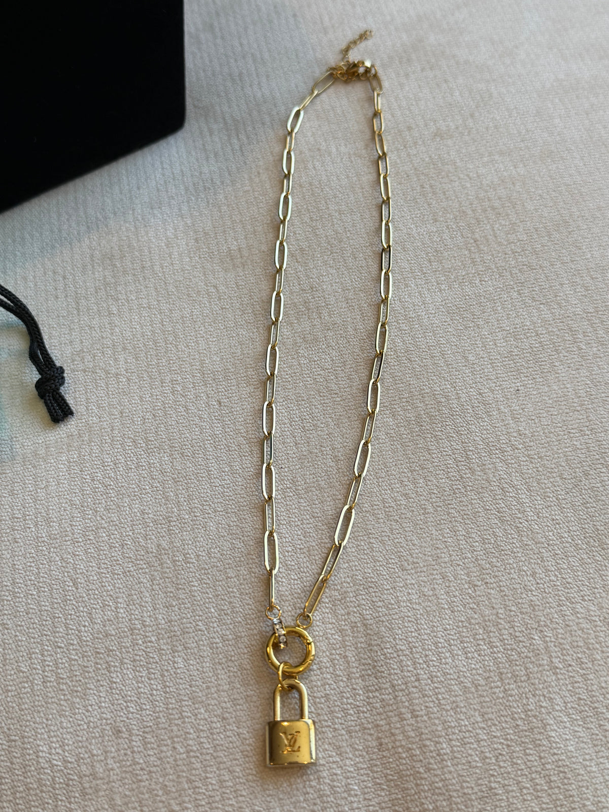 Reworked Louis Vuitton Pastilles Gold LV Padlock Charm Necklace