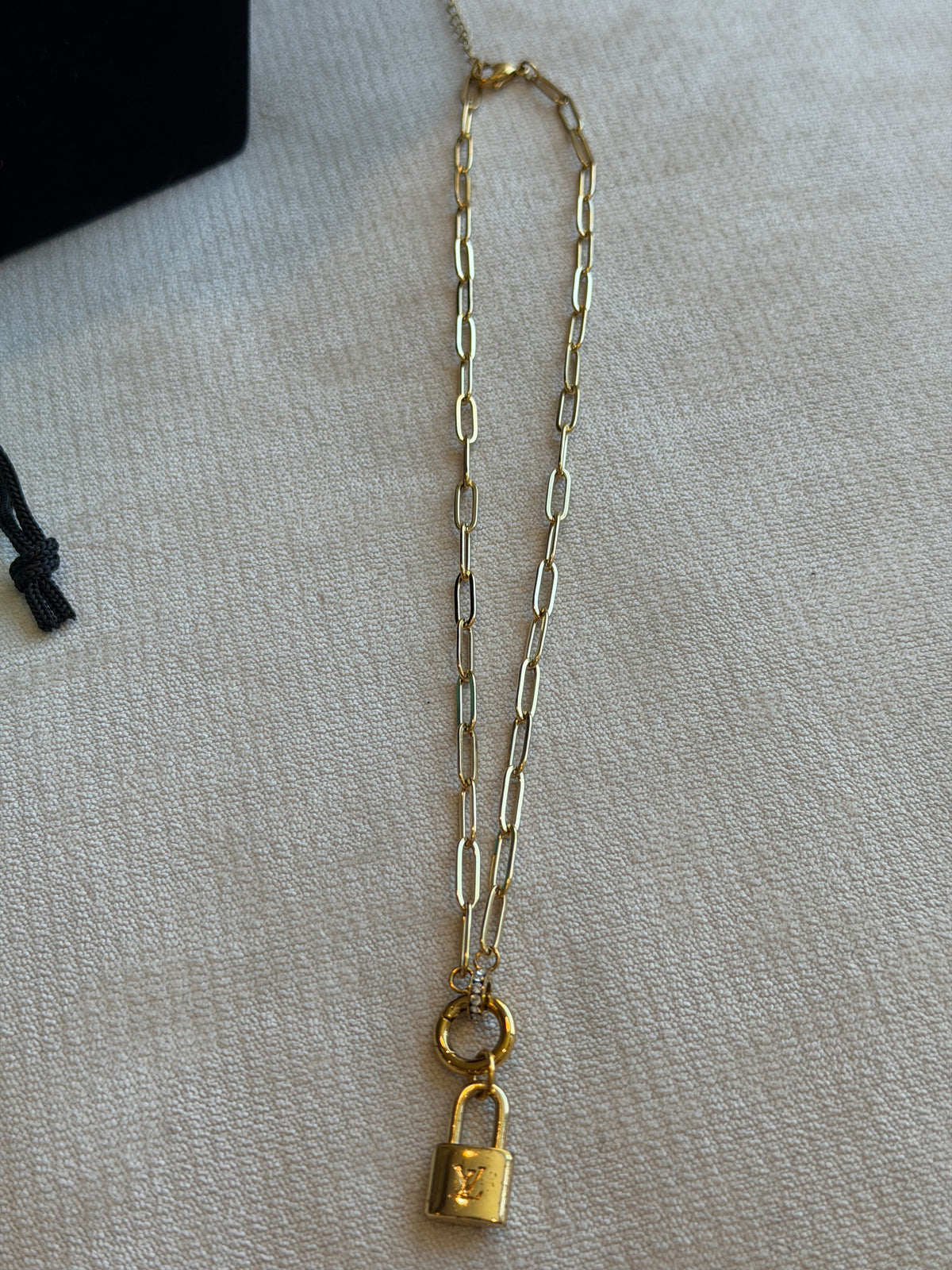 Reworked Louis Vuitton Pastilles Gold LV Padlock Charm Necklace