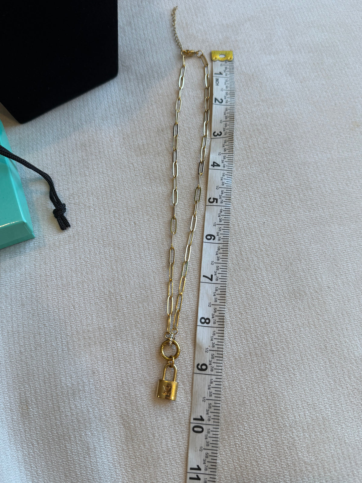 Reworked Louis Vuitton Pastilles Gold LV Padlock Charm Necklace