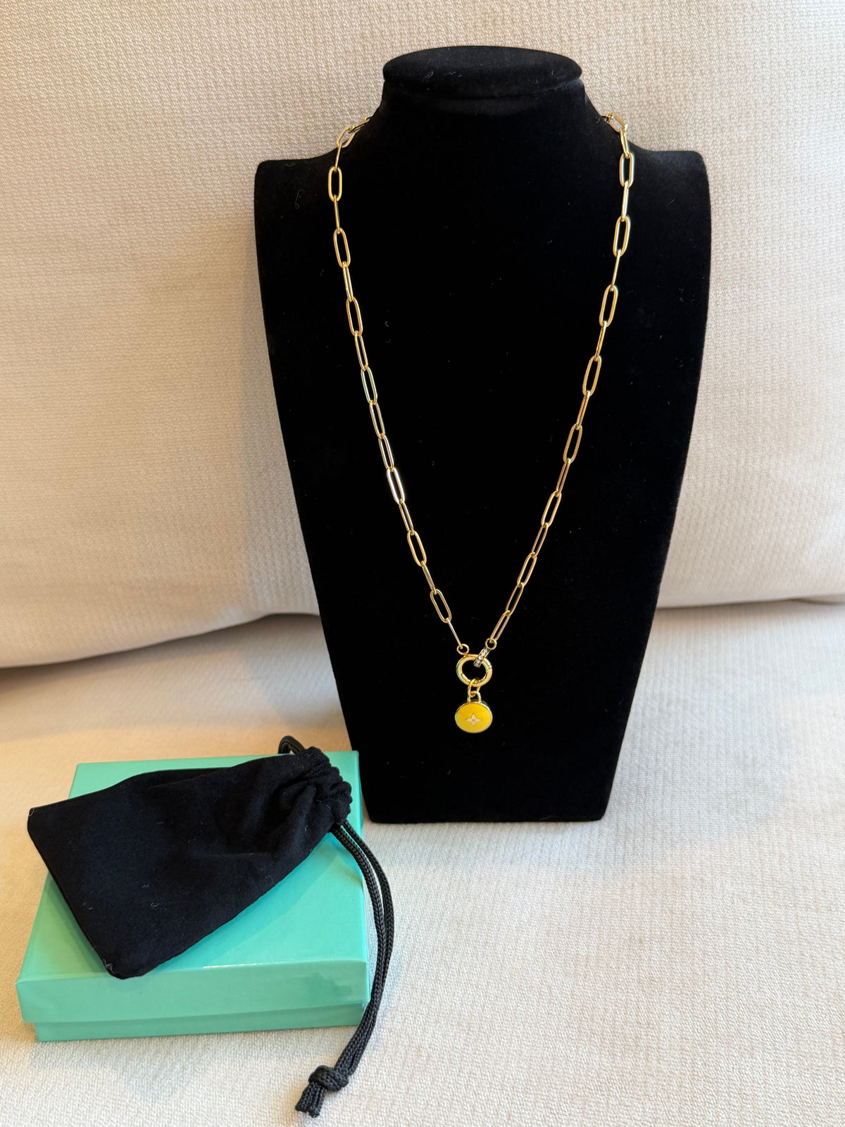 Reworked Louis Vuitton Gold Pastilles Yellow Flower Charm Necklace