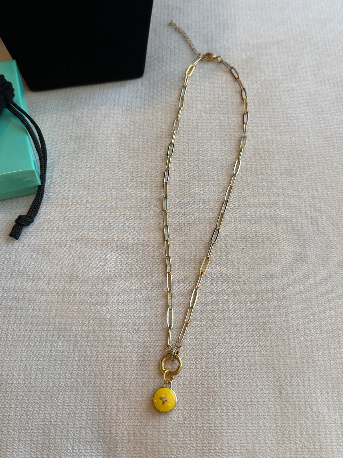 Reworked Louis Vuitton Gold Pastilles Yellow Flower Charm Necklace