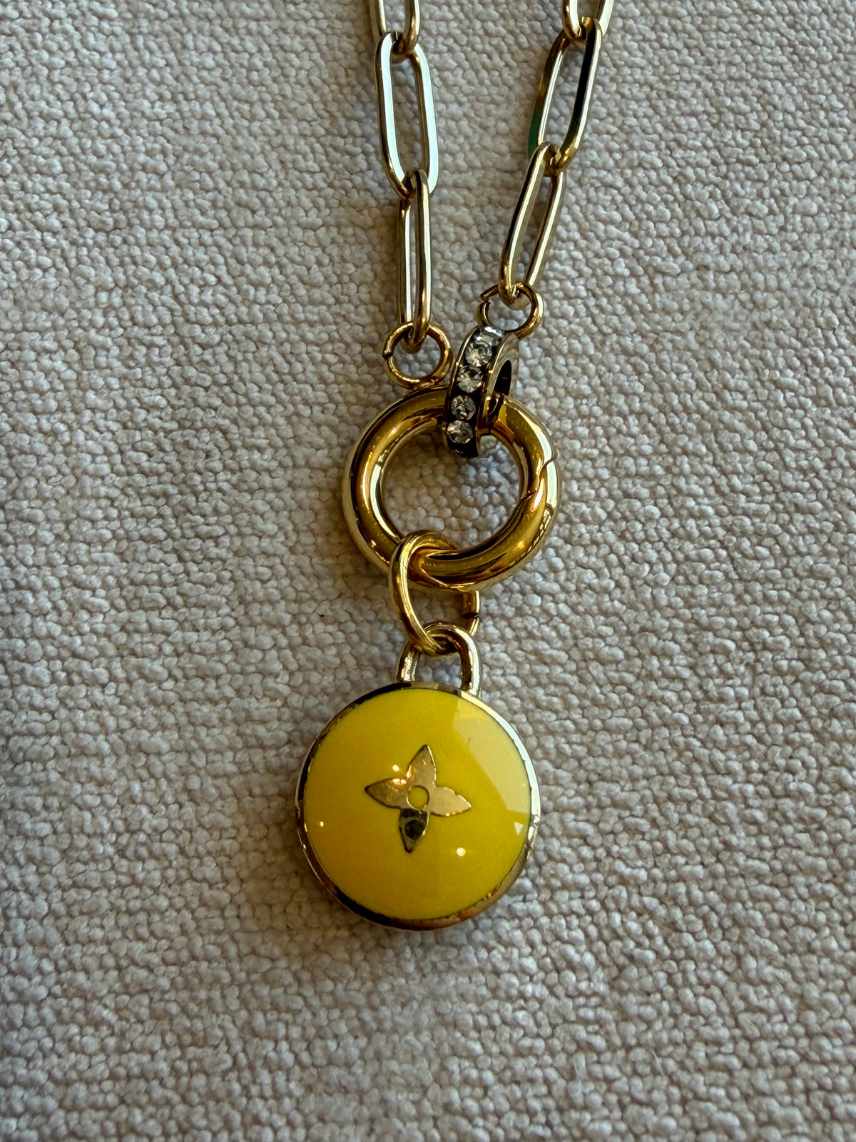 Reworked Louis Vuitton Gold Pastilles Yellow Flower Charm Necklace
