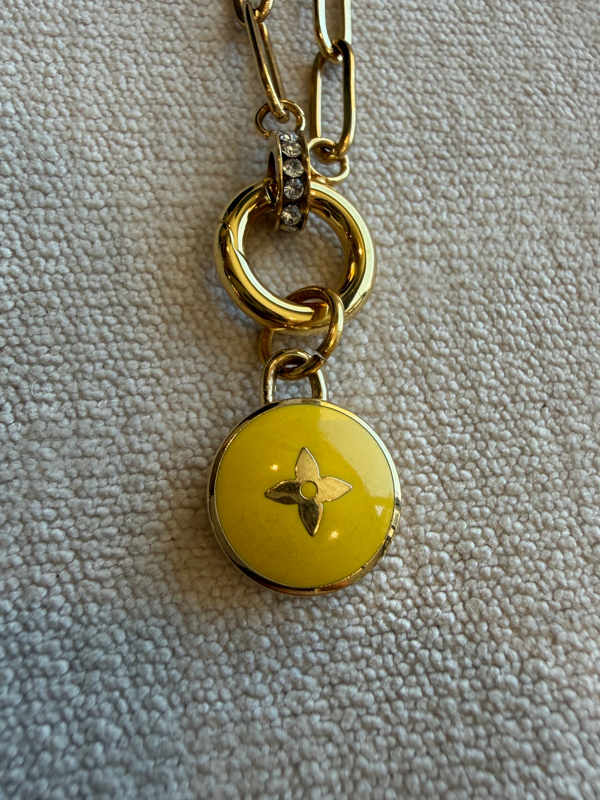 Reworked Louis Vuitton Gold Pastilles Yellow Flower Charm Necklace