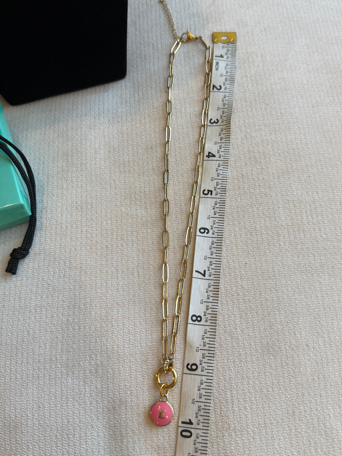 Reworked Louis Vuitton Gold Pastilles Pastilles Pink LV Logo Charm Necklace