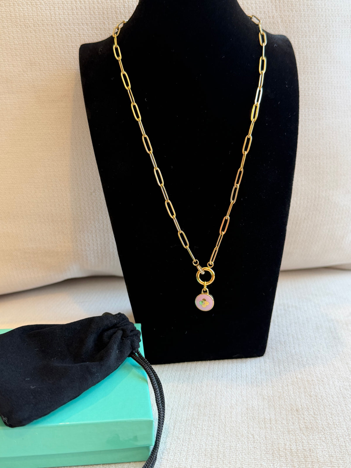 Reworked Louis Vuitton Gold Pastilles Lavender Flower Charm Necklace
