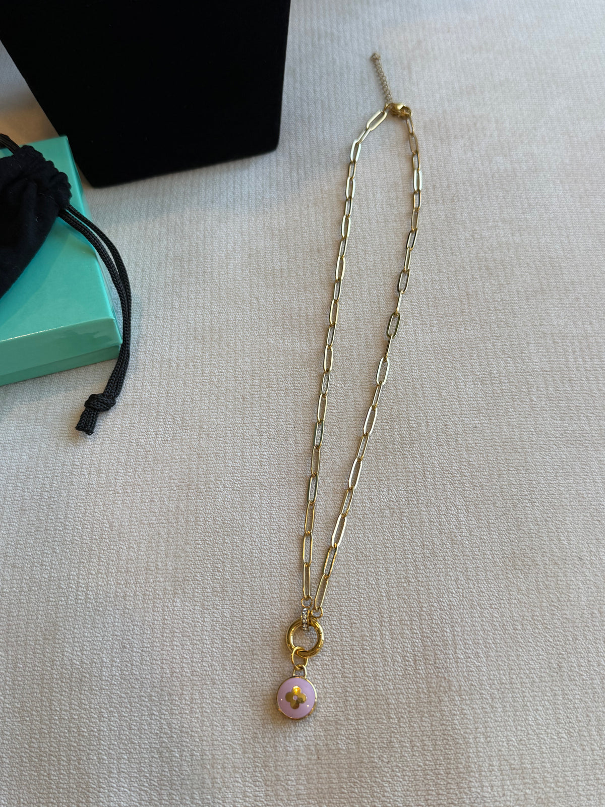 Reworked Louis Vuitton Gold Pastilles Lavender Flower Charm Necklace