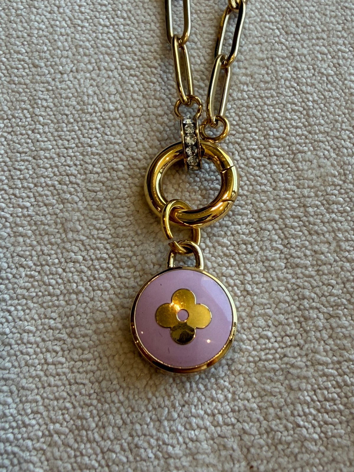 Reworked Louis Vuitton Gold Pastilles Lavender Flower Charm Necklace