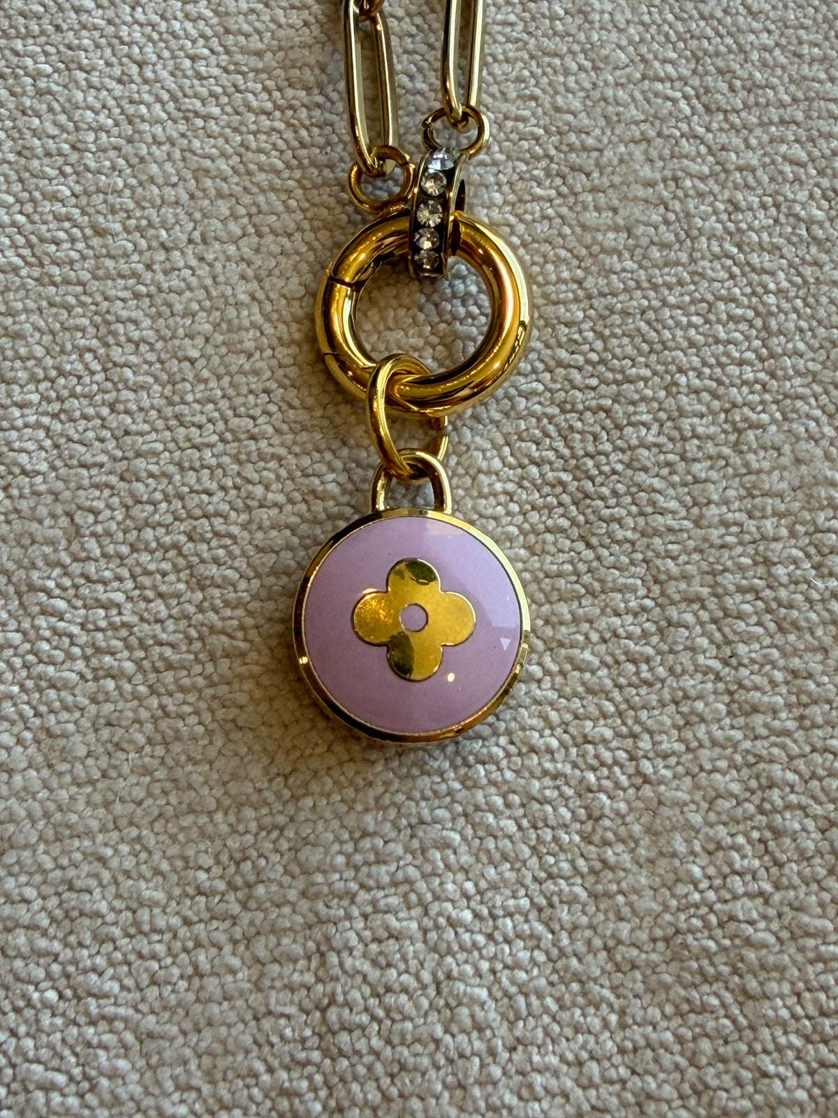 Reworked Louis Vuitton Gold Pastilles Lavender Flower Charm Necklace