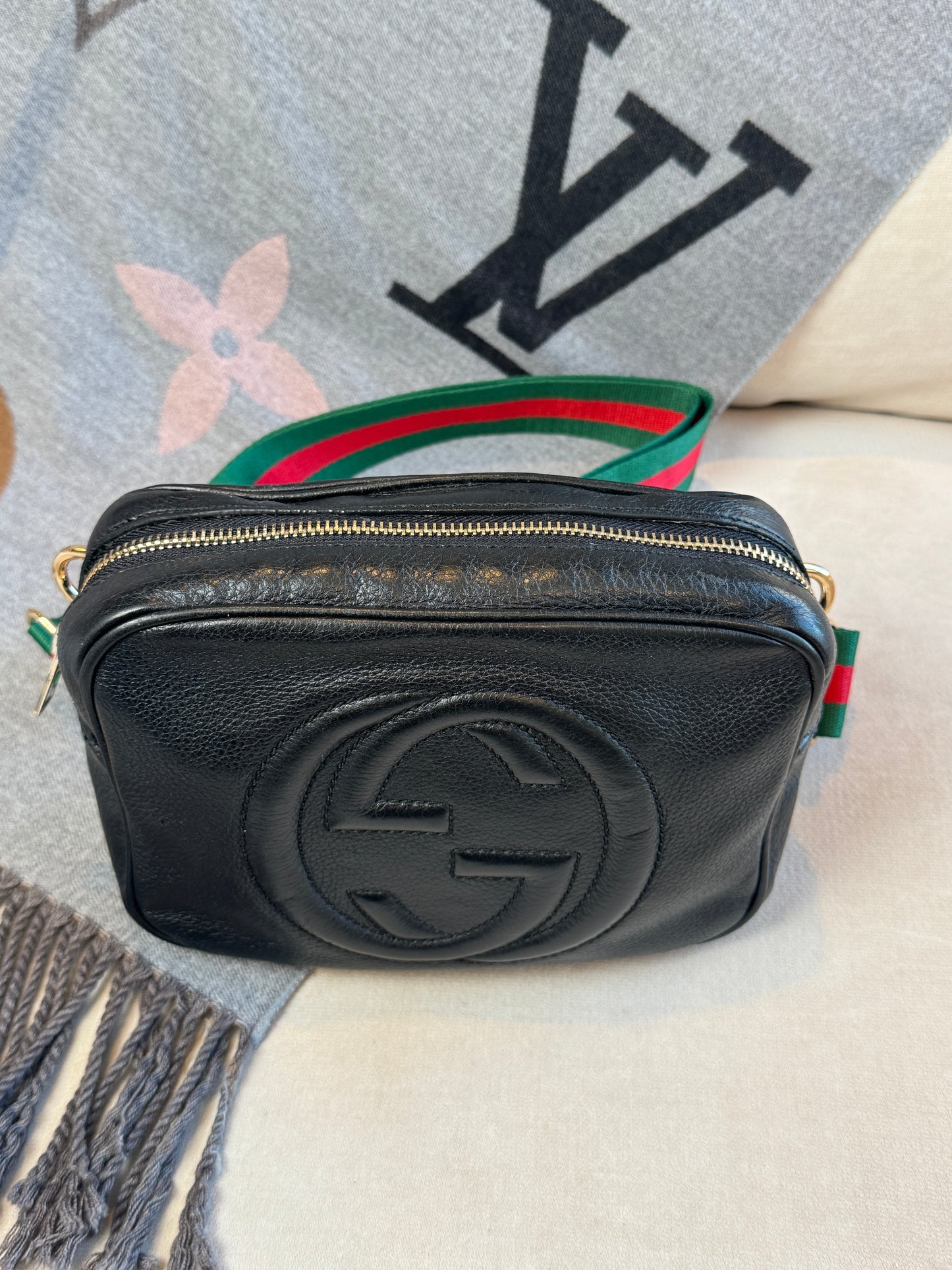 GUCCI Soho Disco Black Pebbled Camera Bum Bag