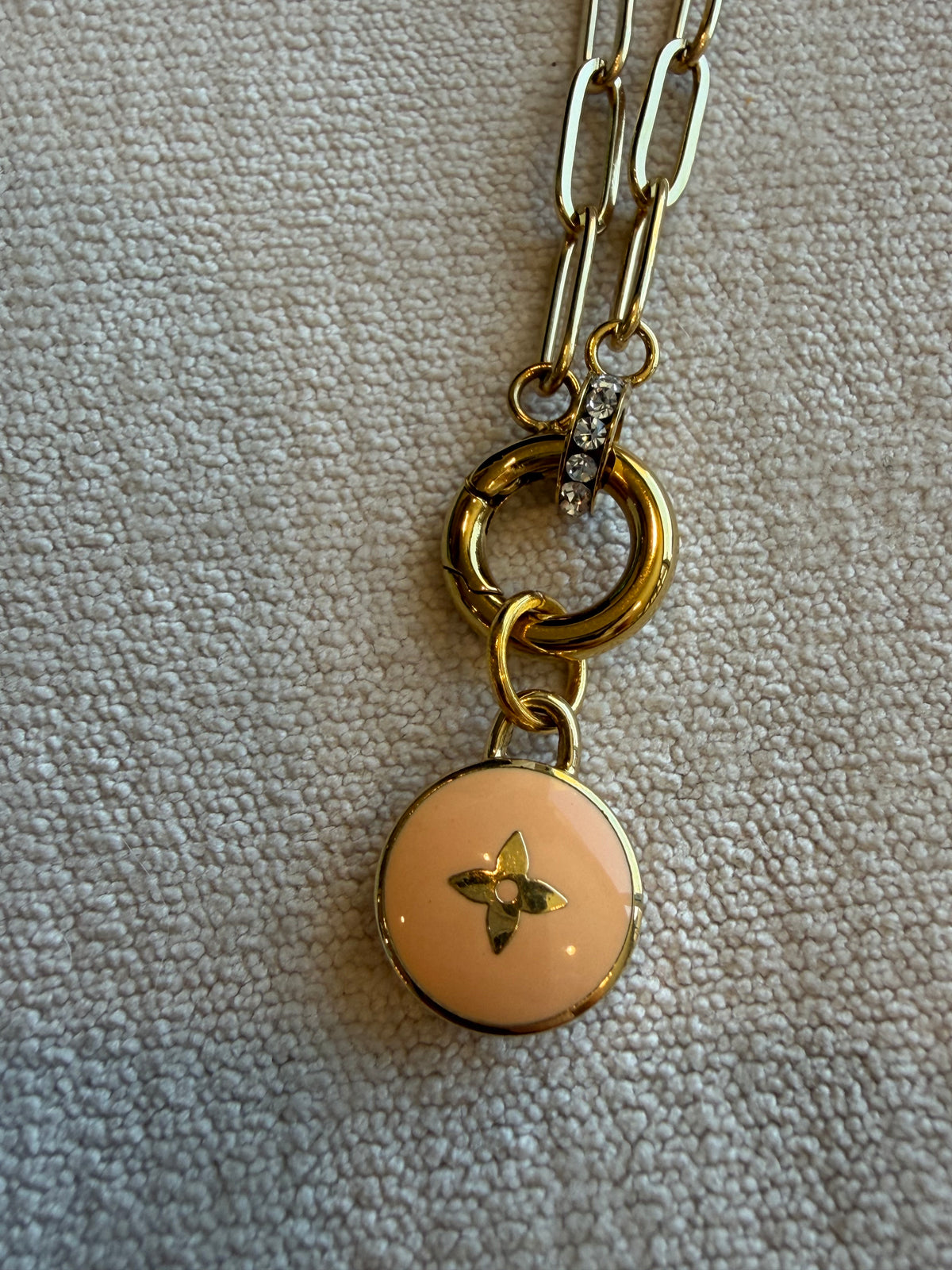 Reworked Louis Vuitton Gold Pastilles Peach Flower Charm Necklace