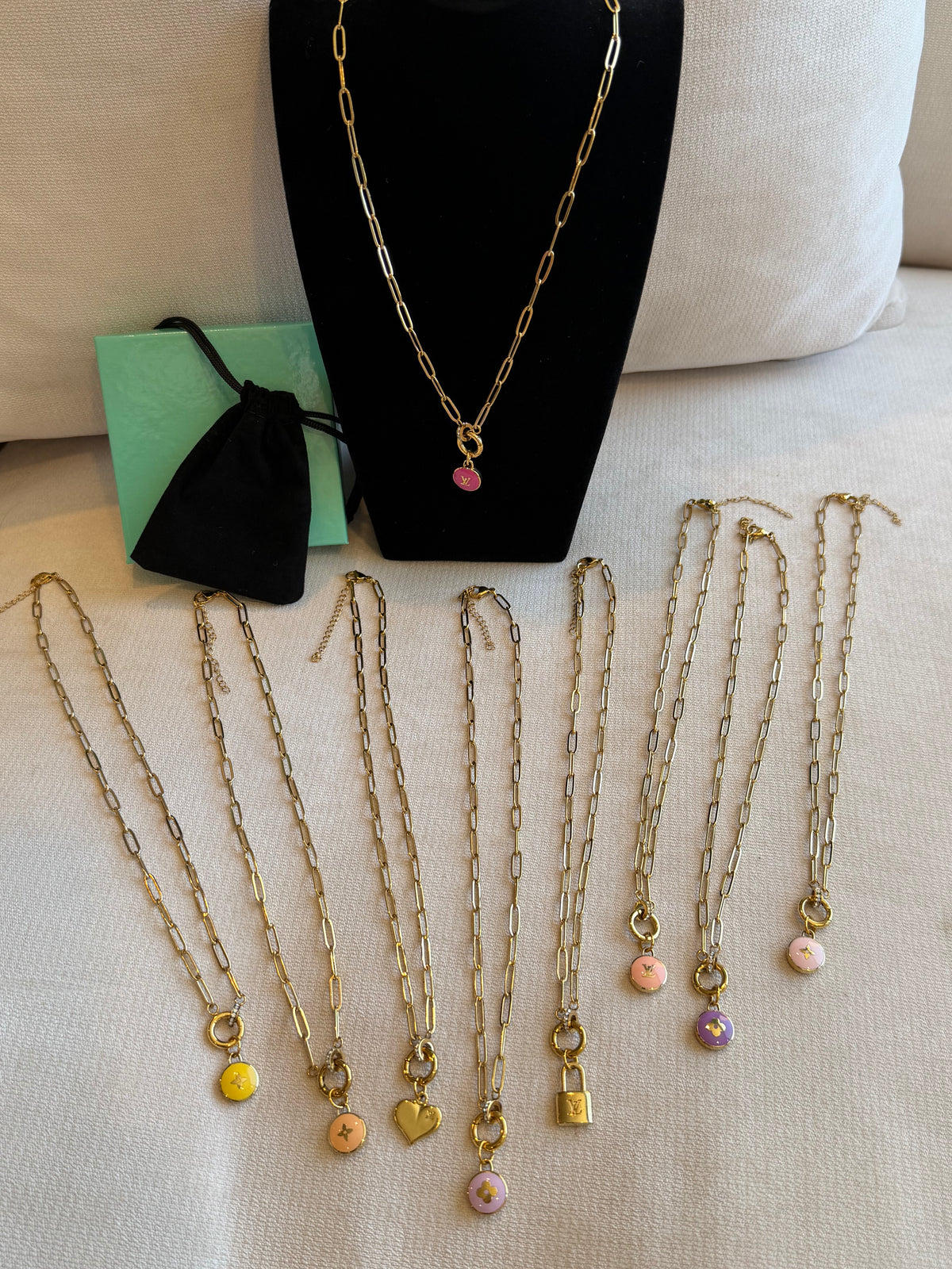 Reworked Louis Vuitton Pastilles Pink Flower Charm Necklace