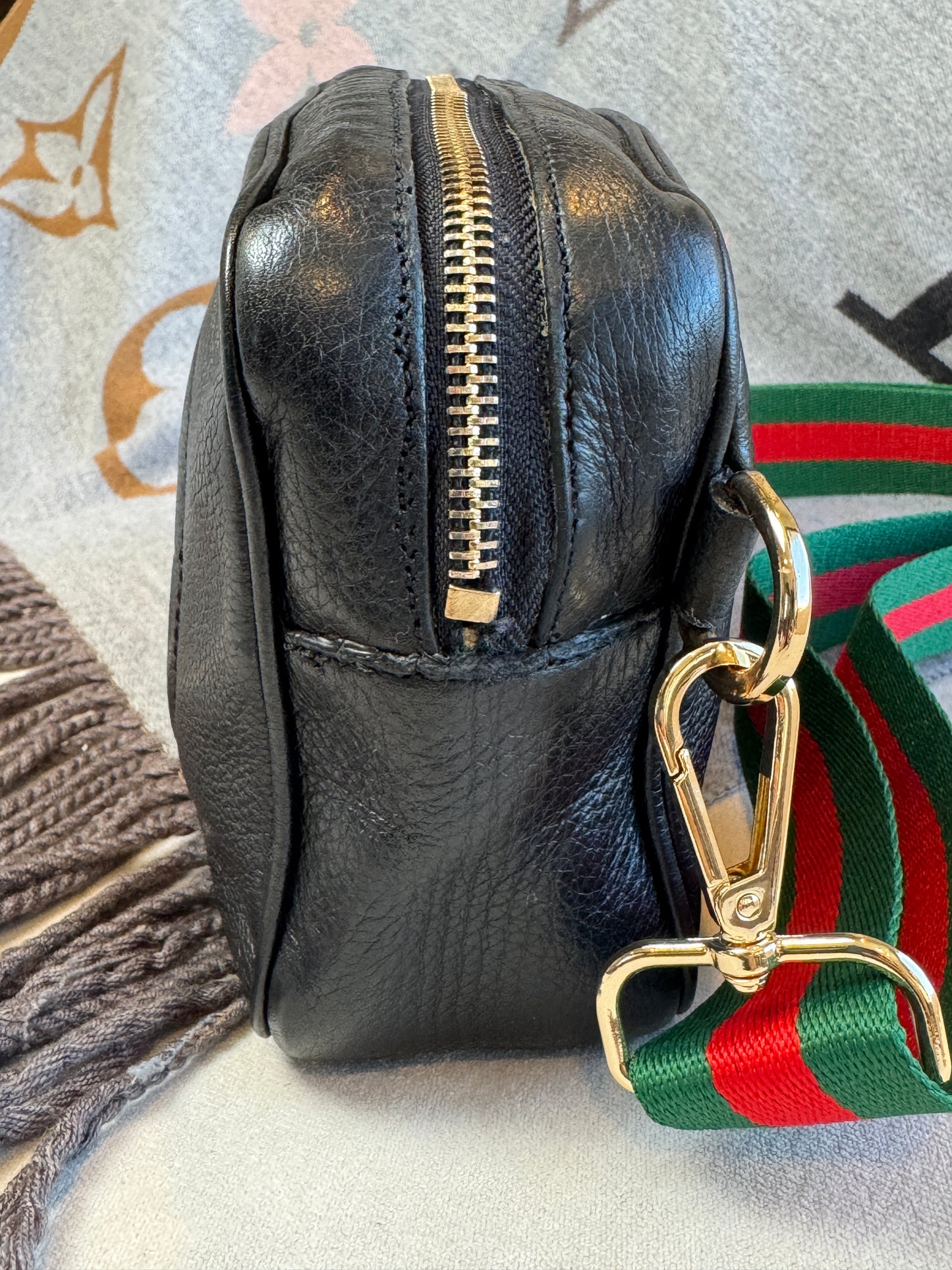 GUCCI Soho Disco Black Pebbled Camera Bum Bag