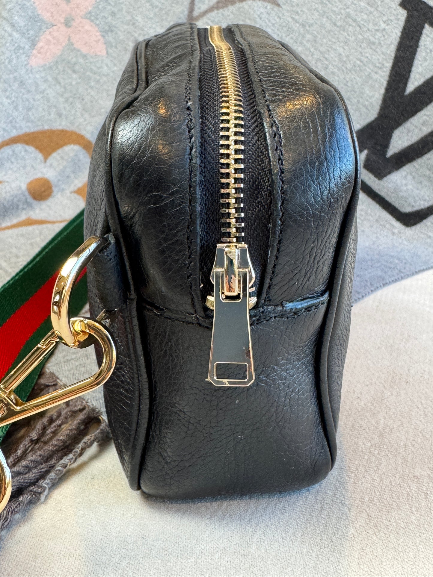 GUCCI Soho Disco Black Pebbled Camera Bum Bag