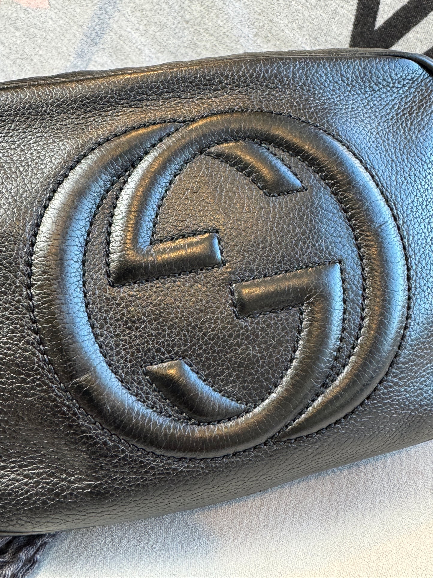 GUCCI Soho Disco Black Pebbled Camera Bum Bag