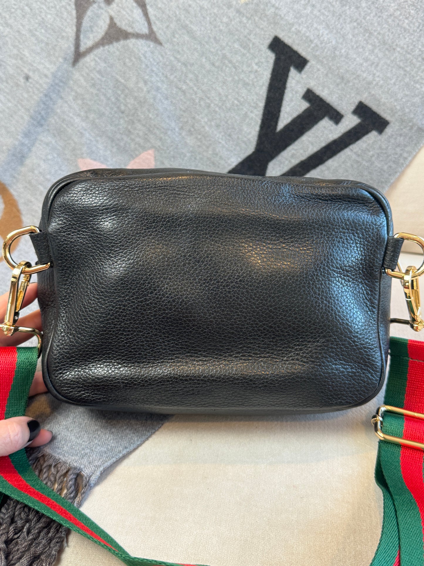 GUCCI Soho Disco Black Pebbled Camera Bum Bag