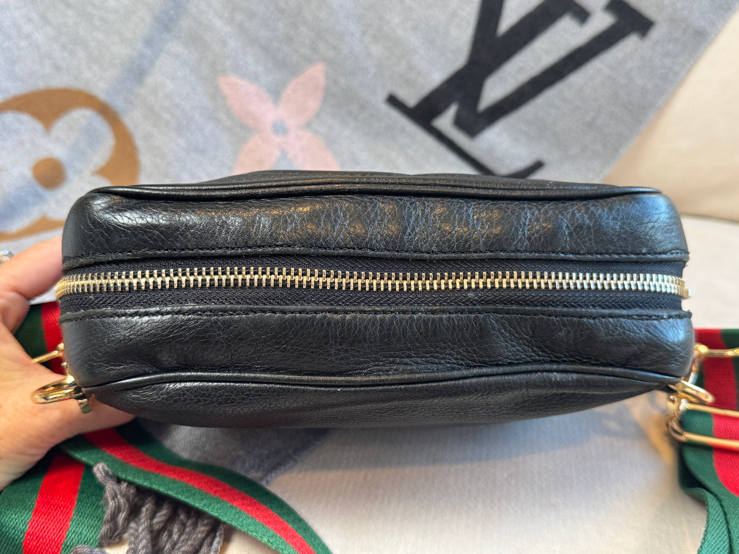 GUCCI Soho Disco Black Pebbled Camera Bum Bag