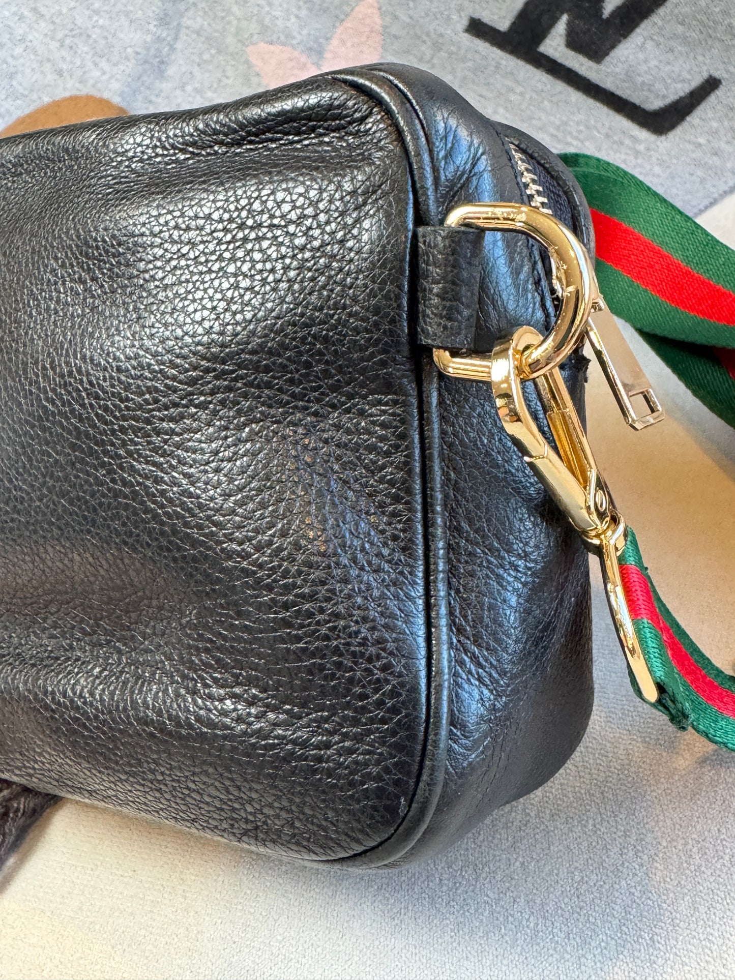 GUCCI Soho Disco Black Pebbled Camera Bum Bag