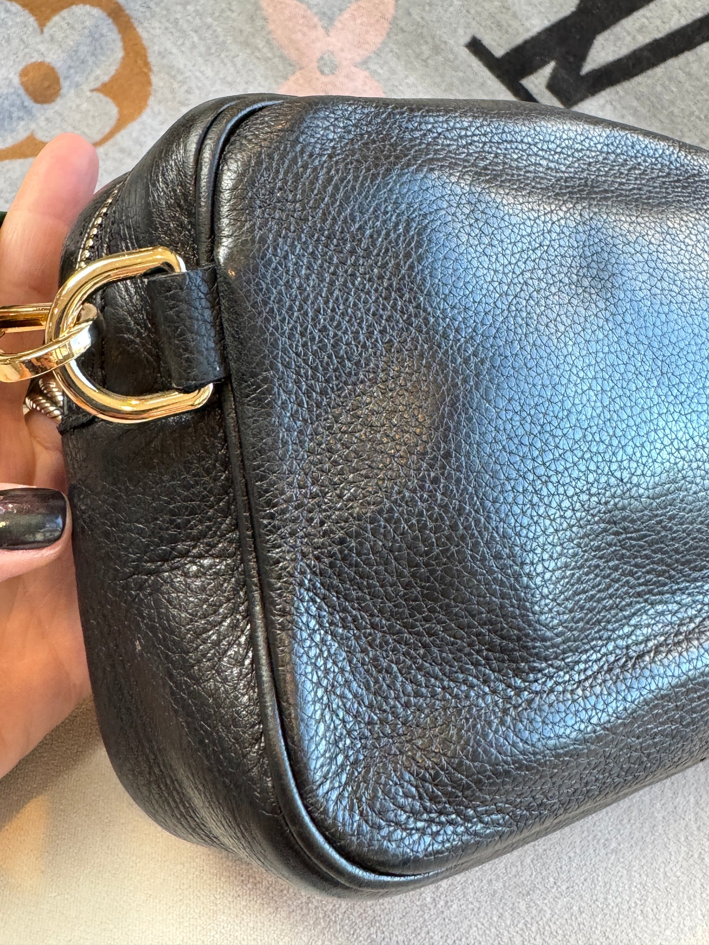 GUCCI Soho Disco Black Pebbled Camera Bum Bag