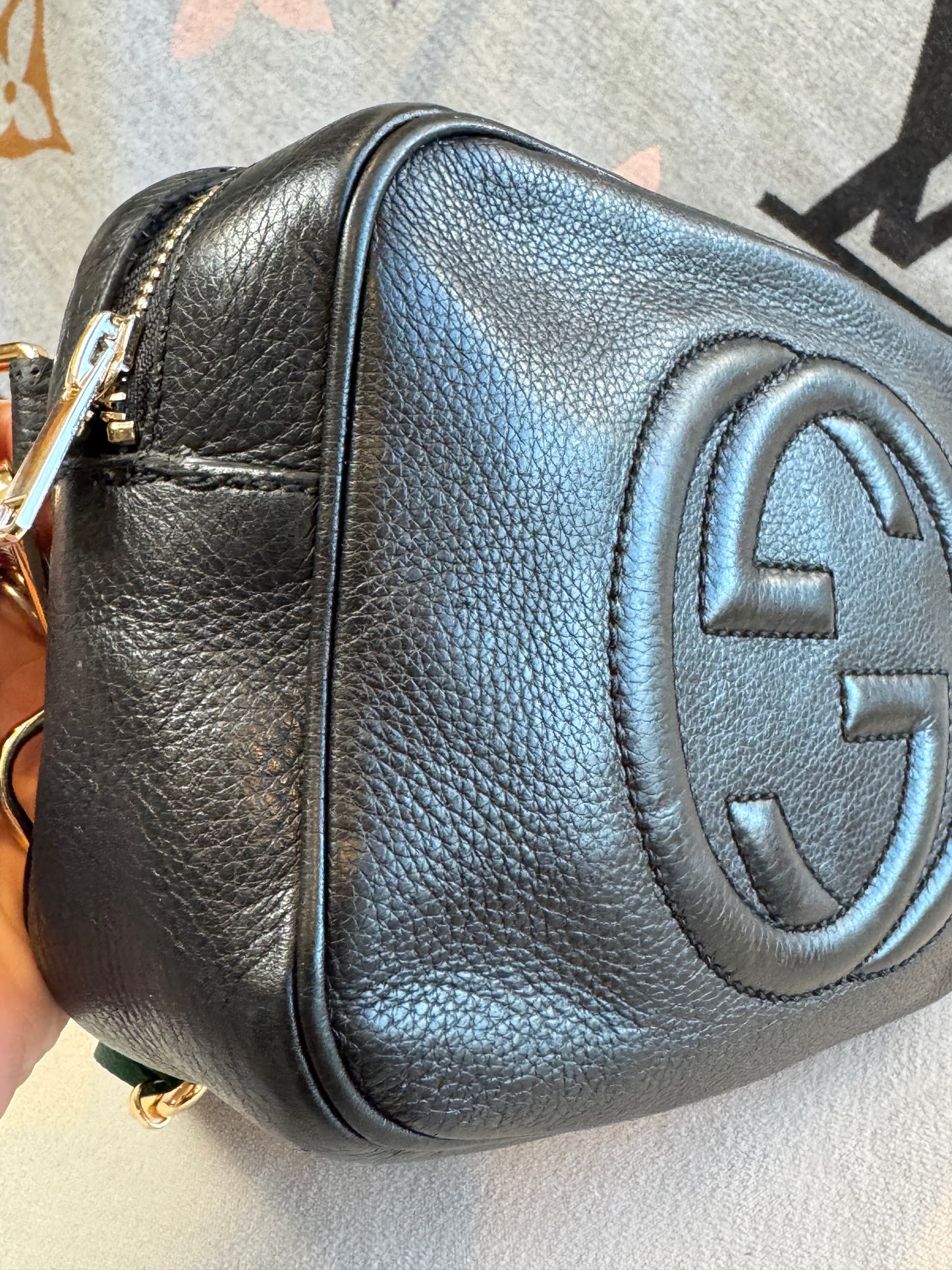 GUCCI Soho Disco Black Pebbled Camera Bum Bag