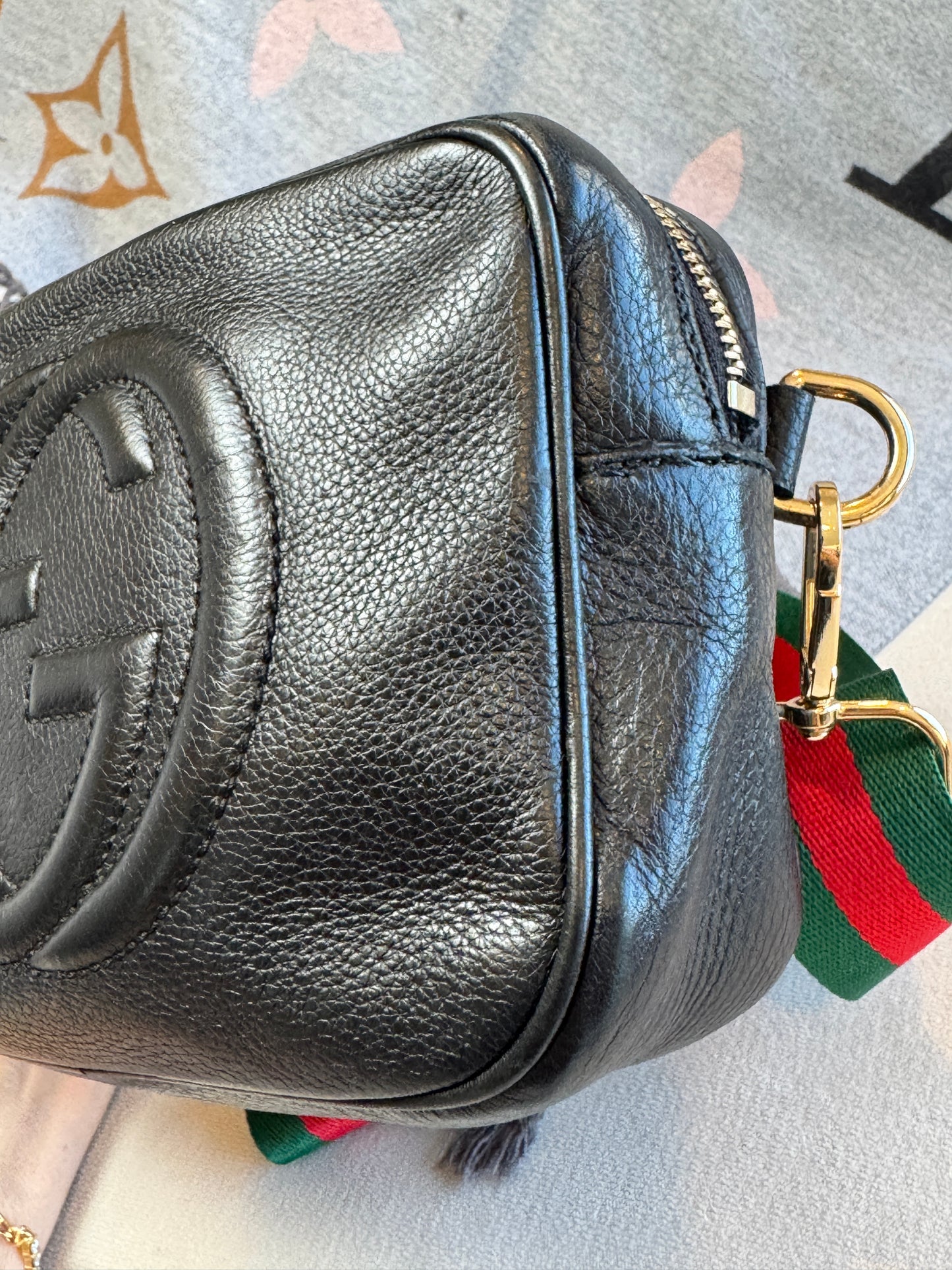 GUCCI Soho Disco Black Pebbled Camera Bum Bag