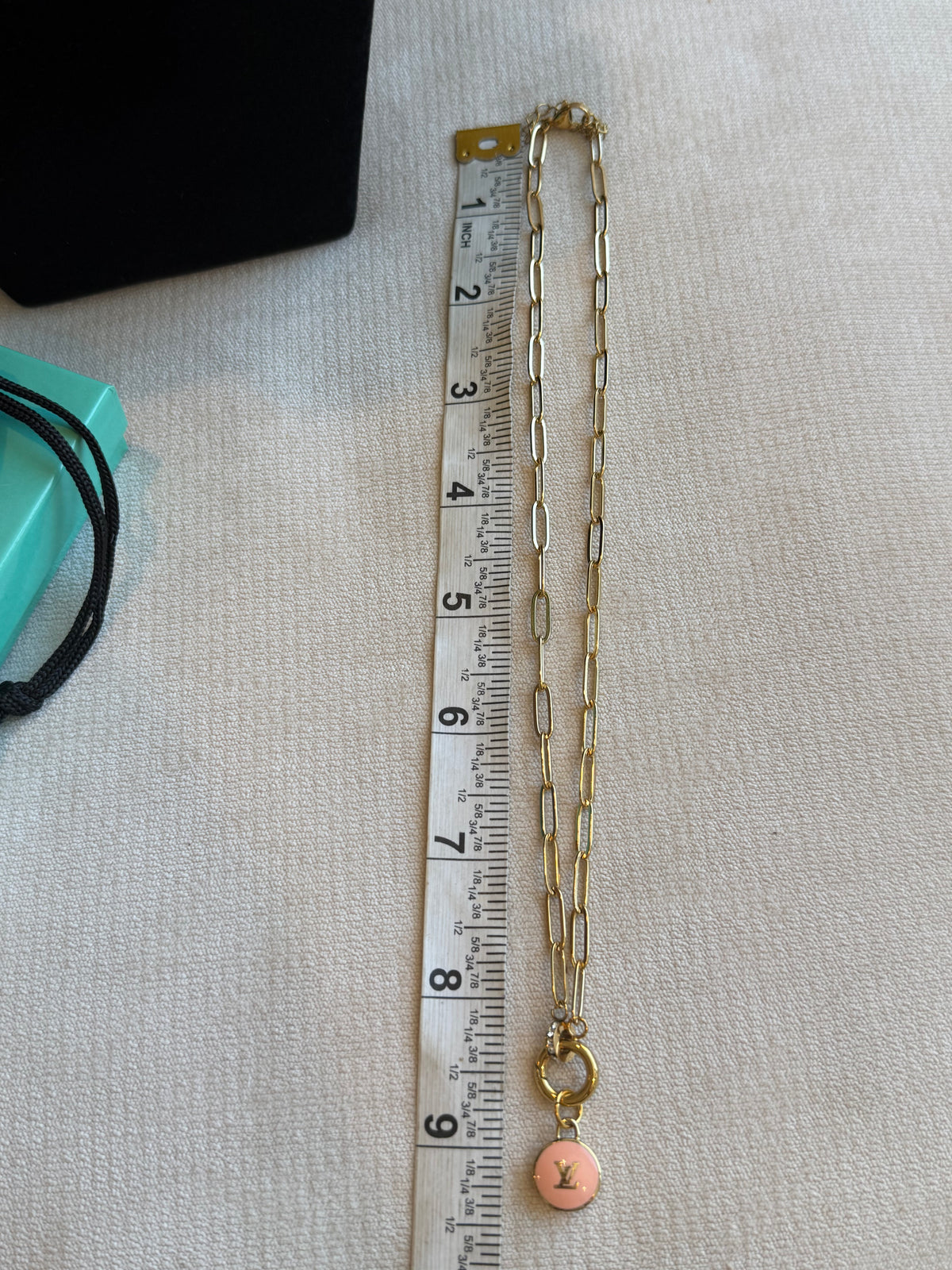 Reworked Louis Vuitton Gold Pastilles Pink LV Logo Charm Necklace
