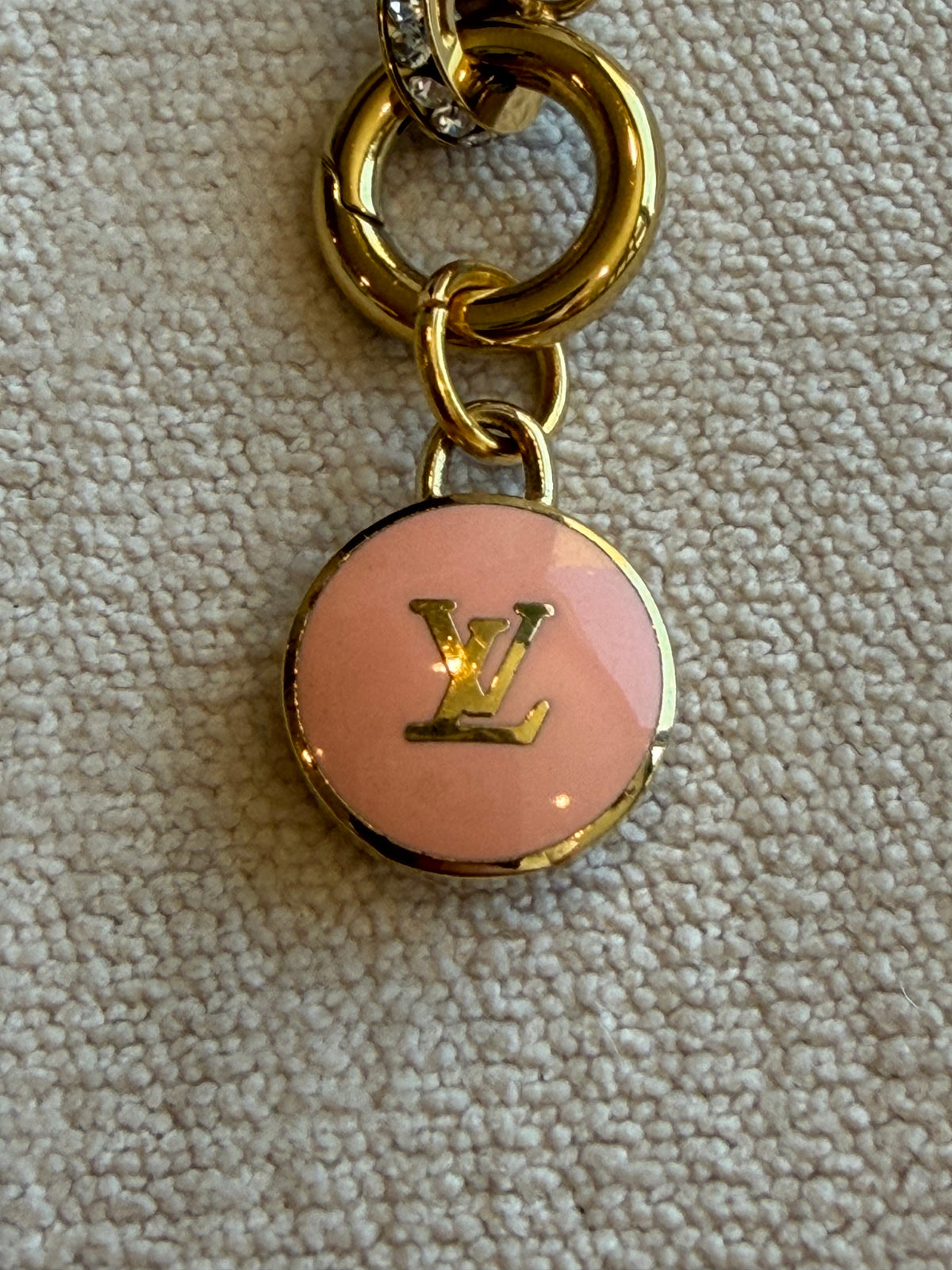 Reworked Louis Vuitton Gold Pastilles Pink LV Logo Charm Necklace