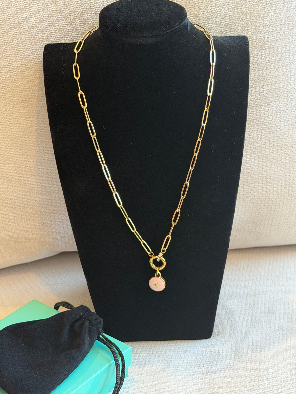 Reworked Louis Vuitton Pastilles Pink Flower Charm Necklace
